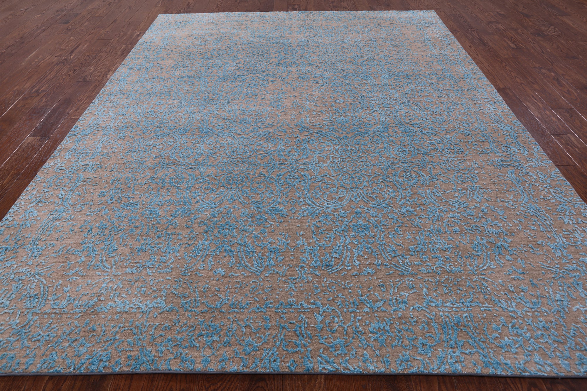 Grey Modern Hand Knotted Wool & Silk Rug - 8' 2" X 10' 1" - Golden Nile