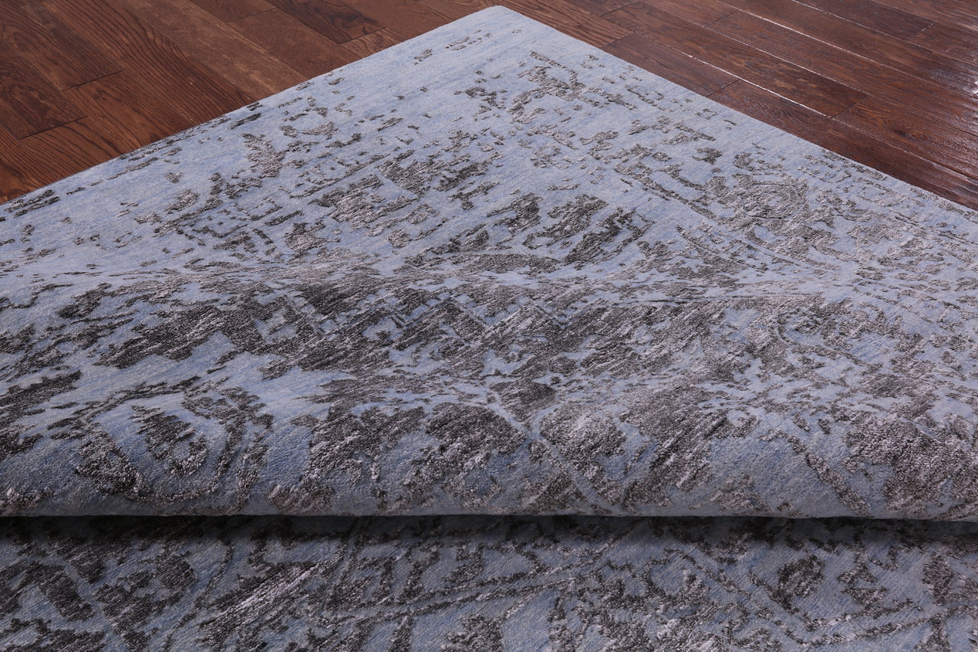 Blue Modern Hand Knotted Wool & Silk Rug - 7' 11" X 10' 1" - Golden Nile