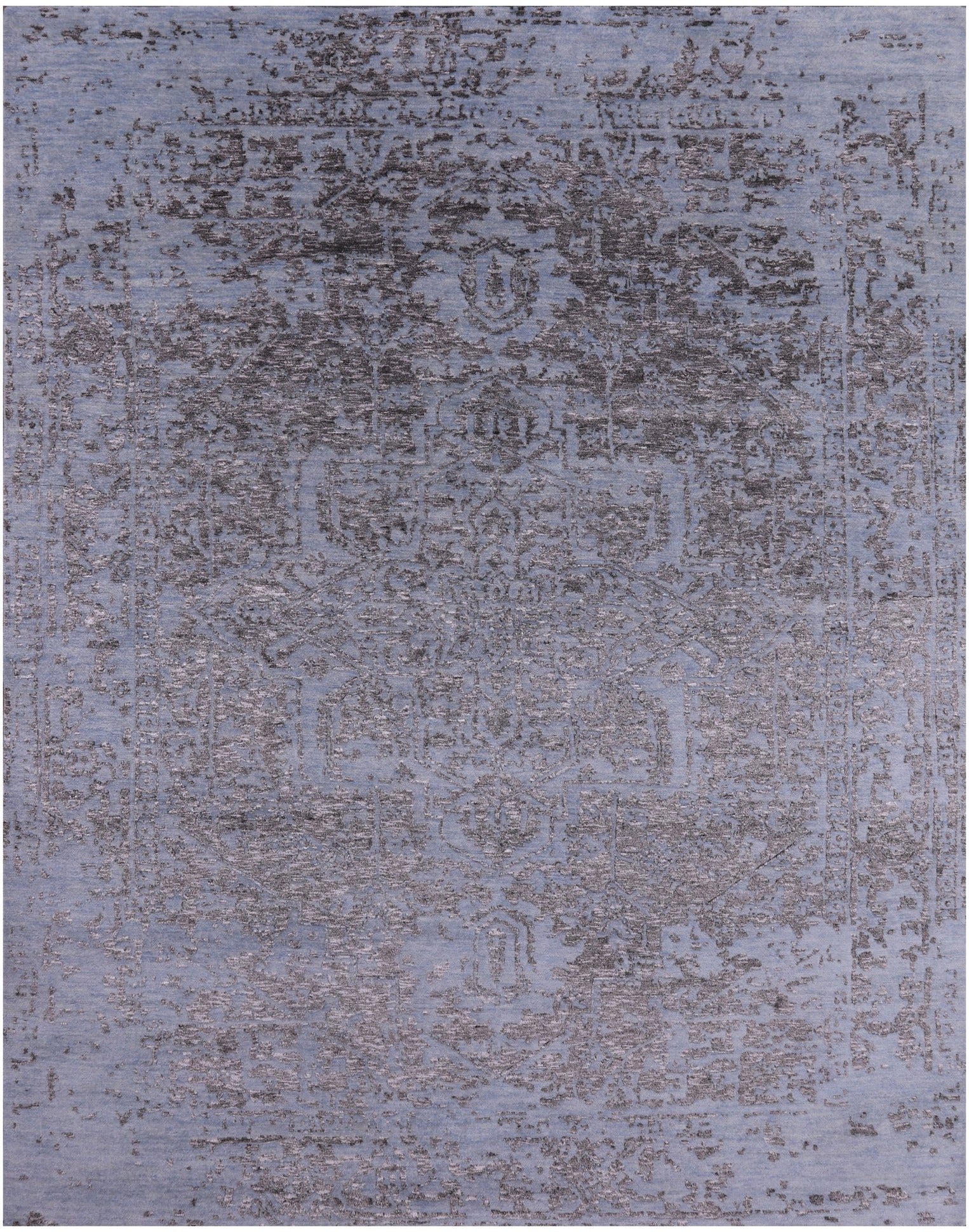 Blue Modern Hand Knotted Wool & Silk Rug - 7' 11" X 10' 1" - Golden Nile