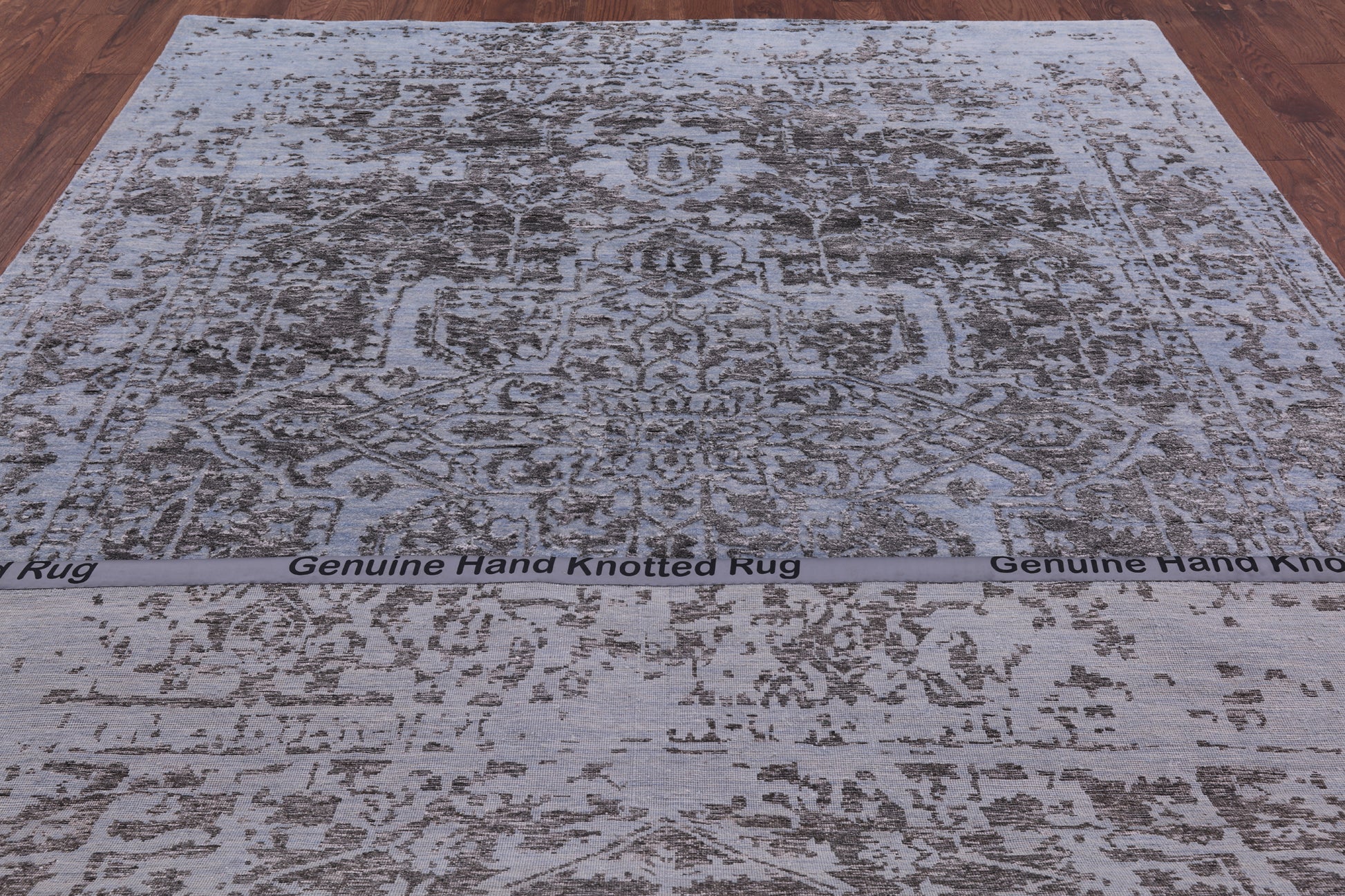 Blue Modern Hand Knotted Wool & Silk Rug - 7' 11" X 10' 1" - Golden Nile
