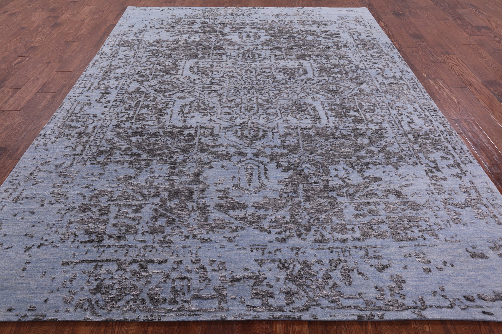 Blue Modern Hand Knotted Wool & Silk Rug - 7' 11" X 10' 1" - Golden Nile