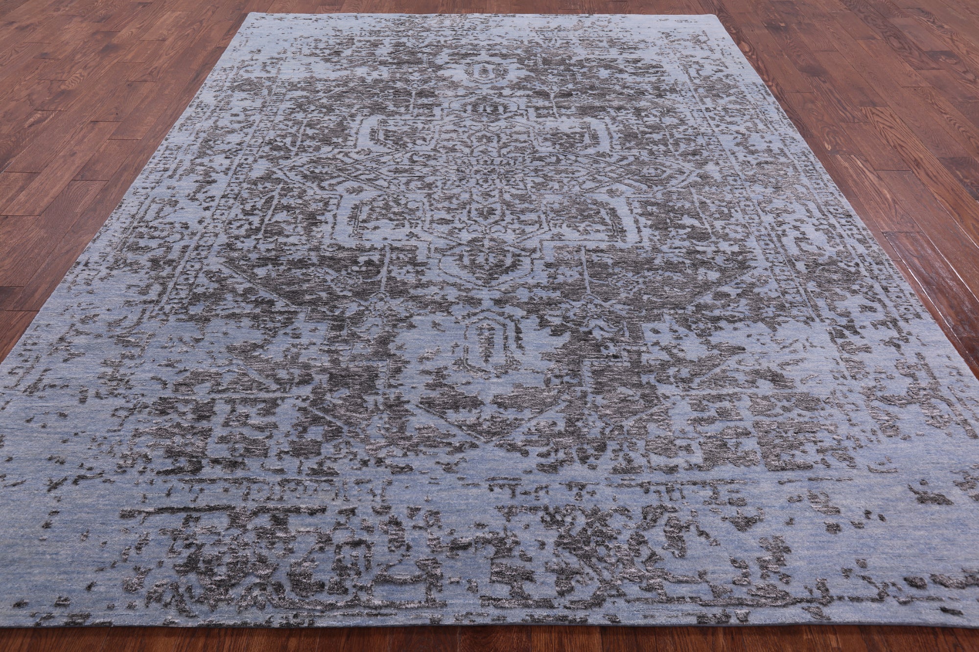 Blue Modern Hand Knotted Wool & Silk Rug - 7' 11" X 10' 1" - Golden Nile