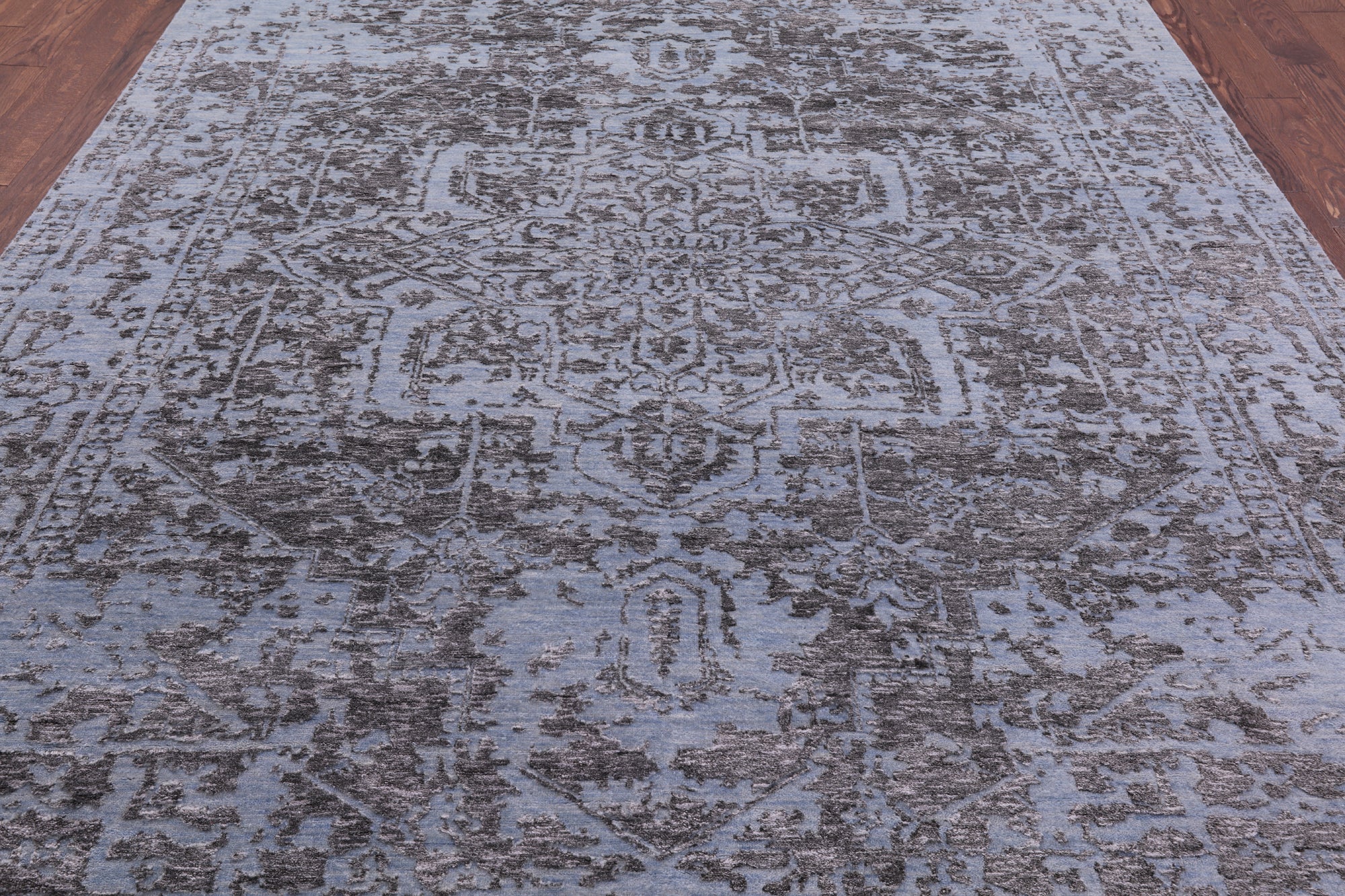 Blue Modern Hand Knotted Wool & Silk Rug - 7' 11" X 10' 1" - Golden Nile
