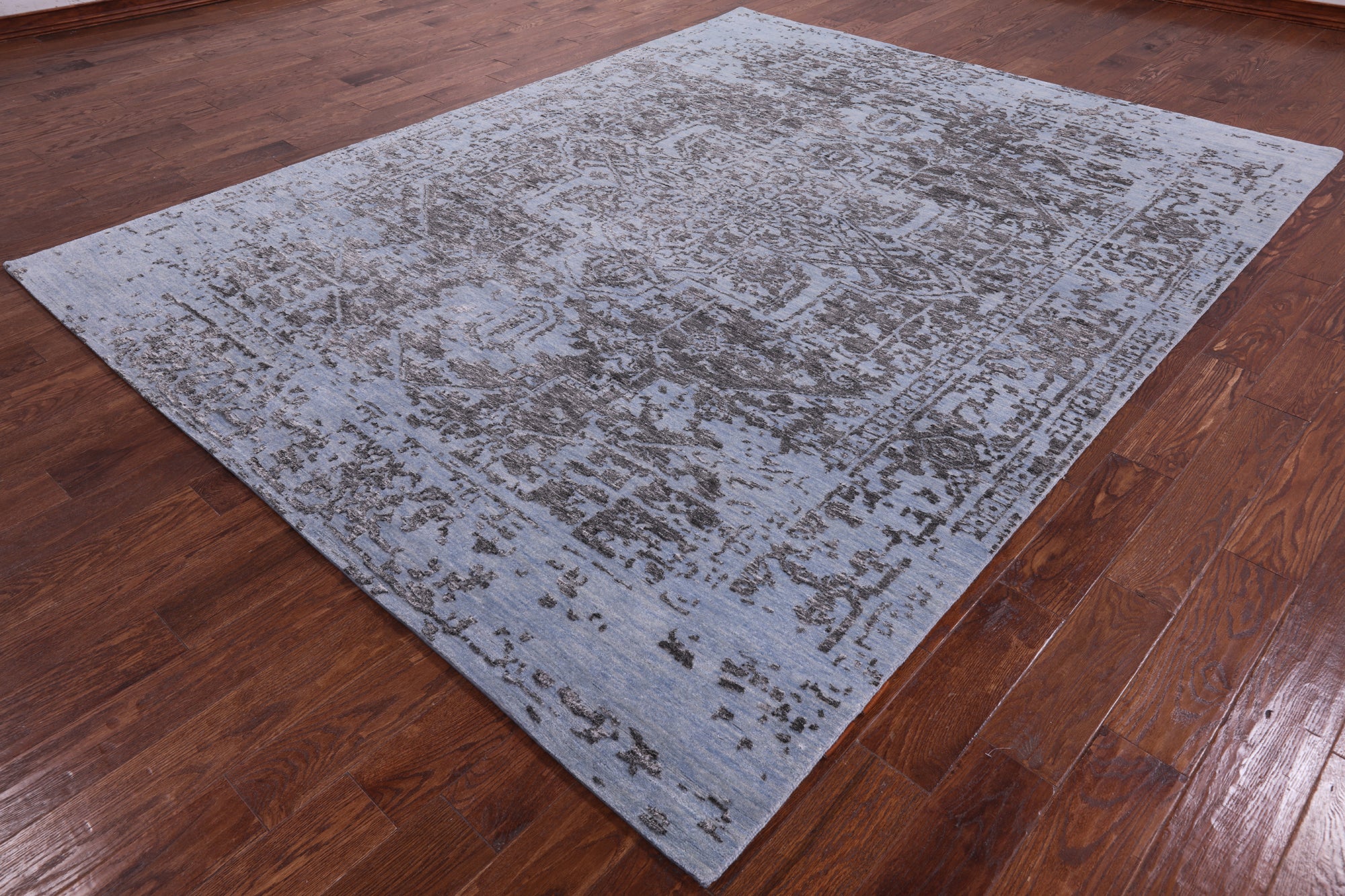 Blue Modern Hand Knotted Wool & Silk Rug - 7' 11" X 10' 1" - Golden Nile