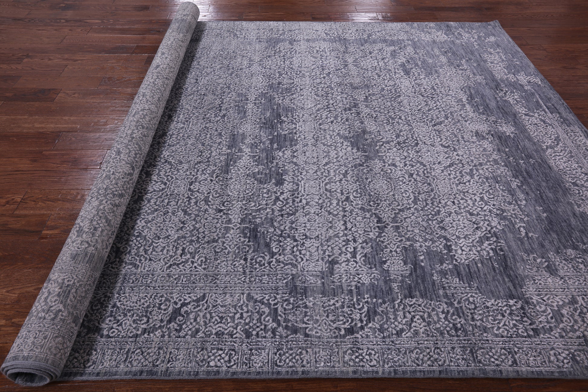 Grey Modern Handmade Wool & Silk Rug - 7' 10" X 10' 7" - Golden Nile