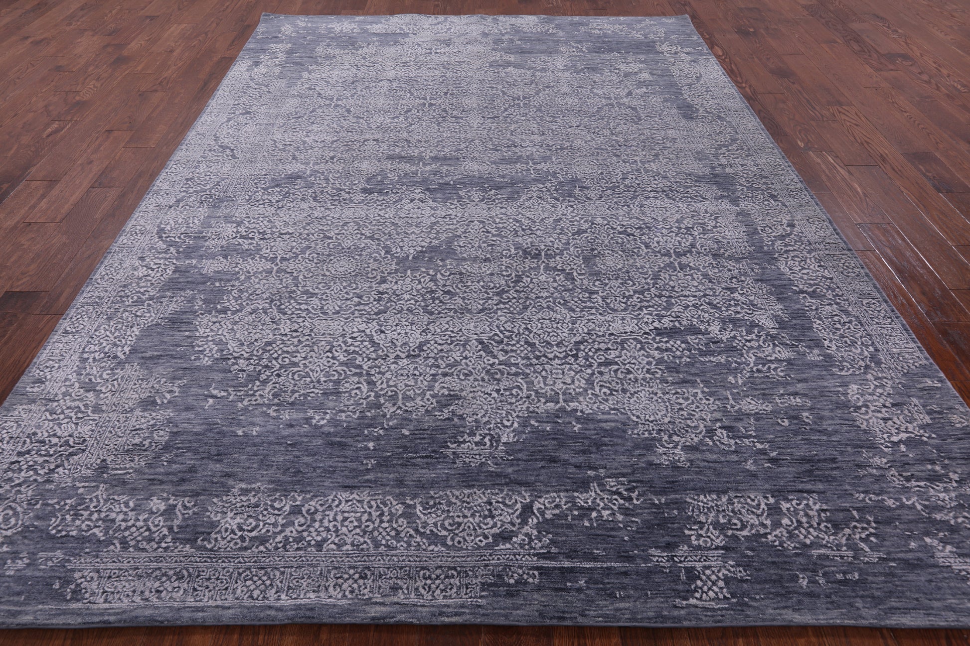 Grey Modern Handmade Wool & Silk Rug - 7' 10" X 10' 7" - Golden Nile