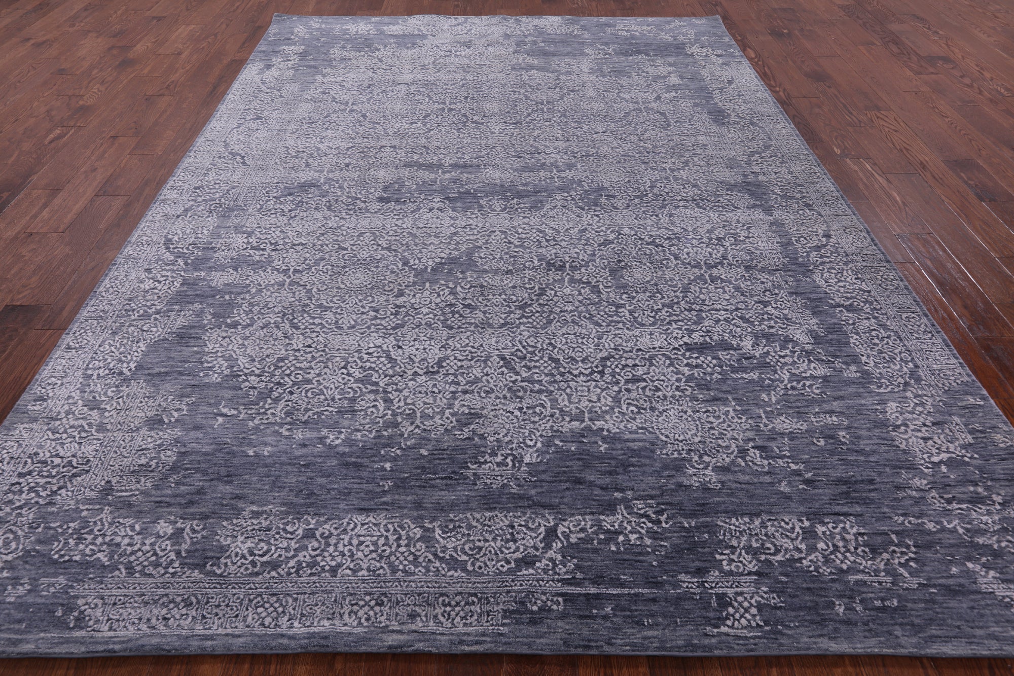 Grey Modern Handmade Wool & Silk Rug - 7' 10" X 10' 7" - Golden Nile
