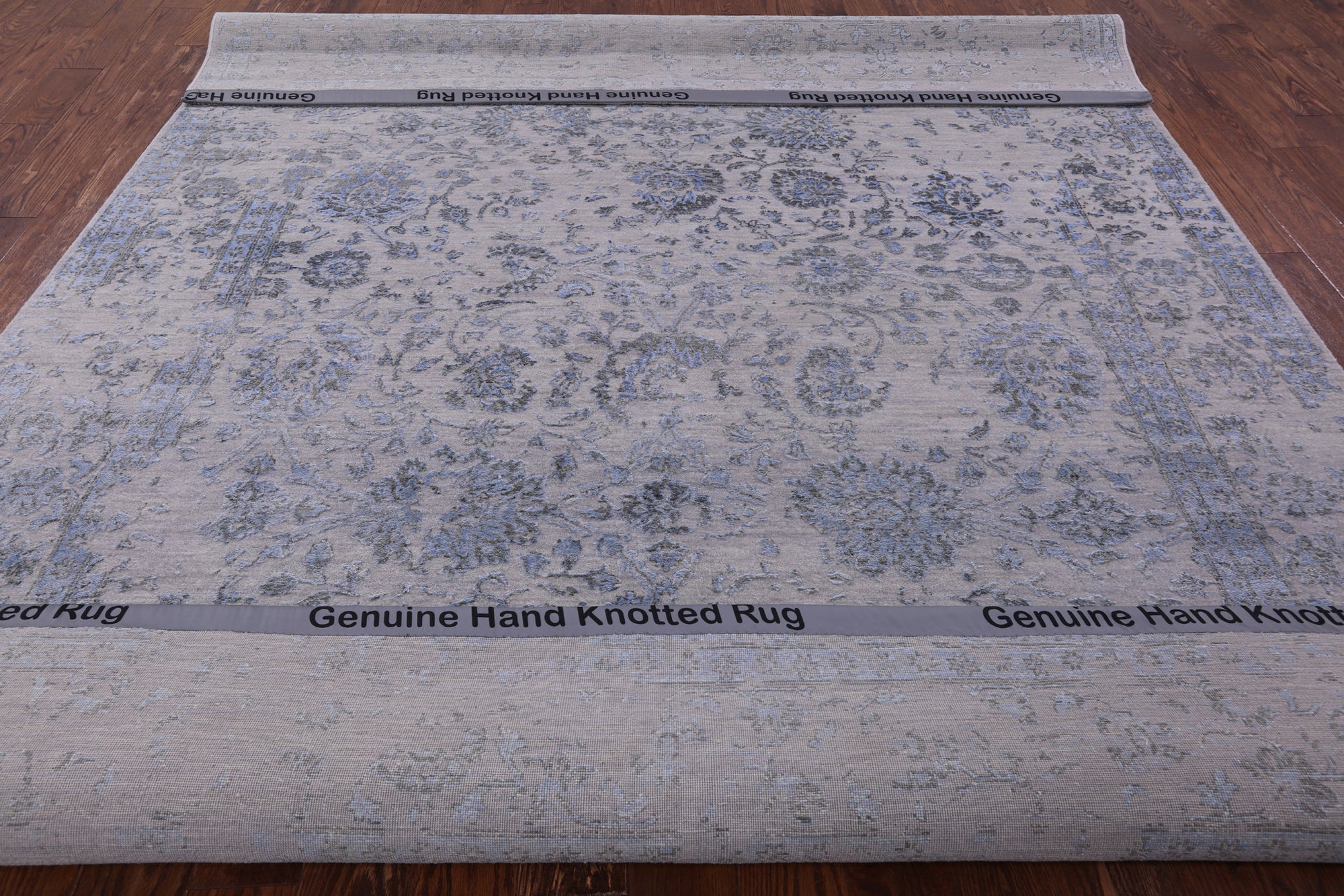 Grey Modern Hand Knotted Wool & Silk Rug - 8' 1" X 10' 1" - Golden Nile