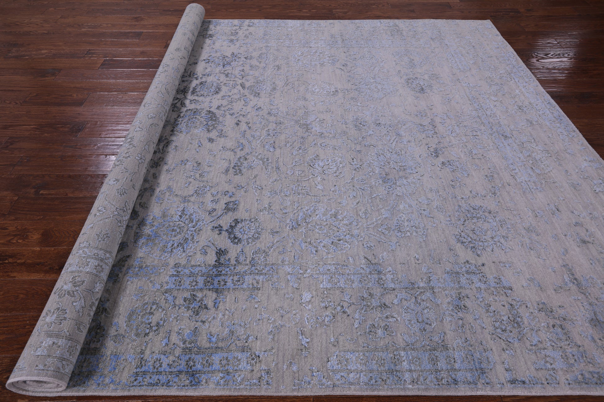 Grey Modern Hand Knotted Wool & Silk Rug - 8' 1" X 10' 1" - Golden Nile