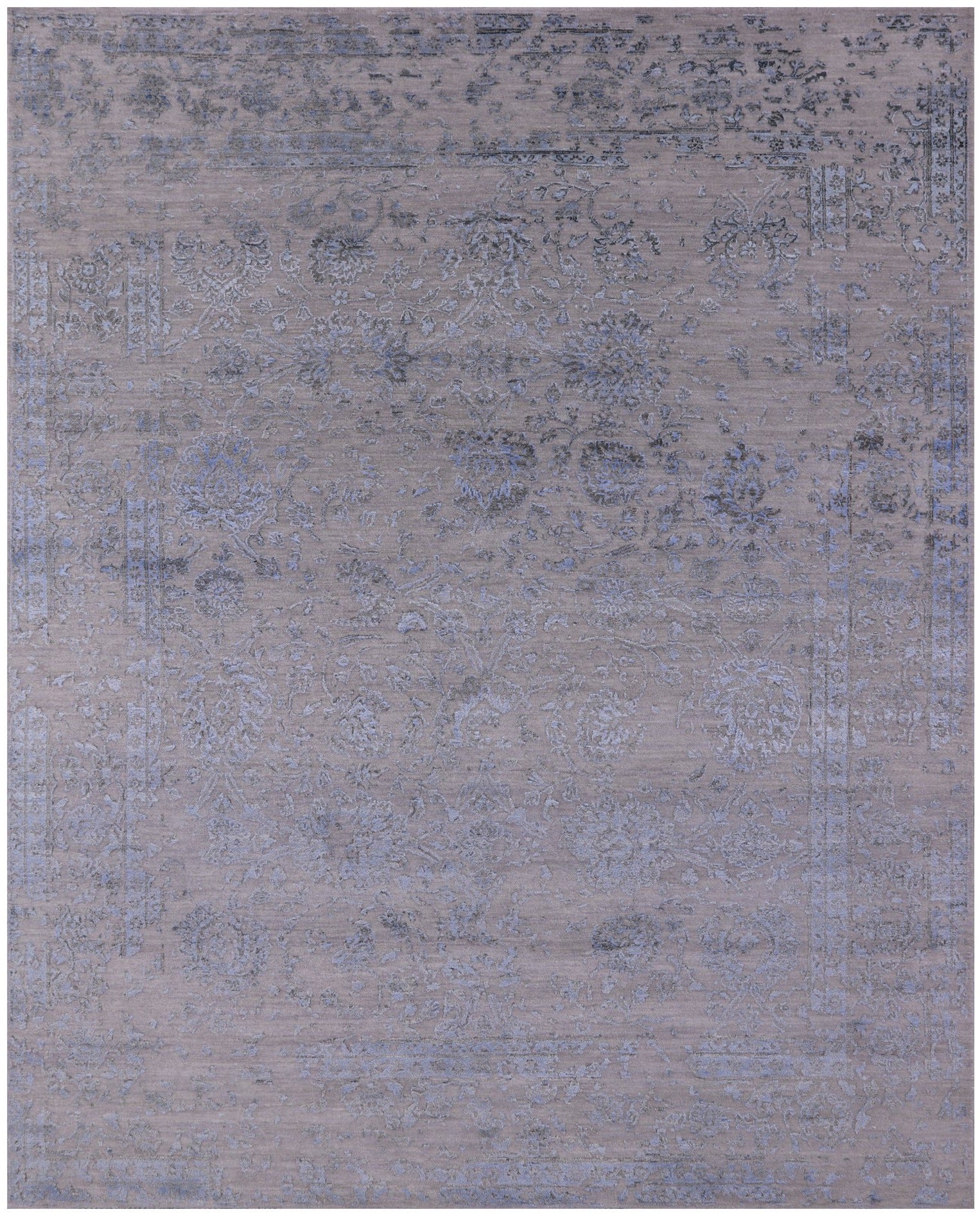 Grey Modern Hand Knotted Wool & Silk Rug - 8' 1" X 10' 1" - Golden Nile