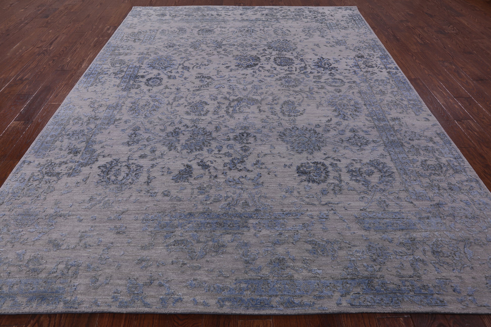 Grey Modern Hand Knotted Wool & Silk Rug - 8' 1" X 10' 1" - Golden Nile