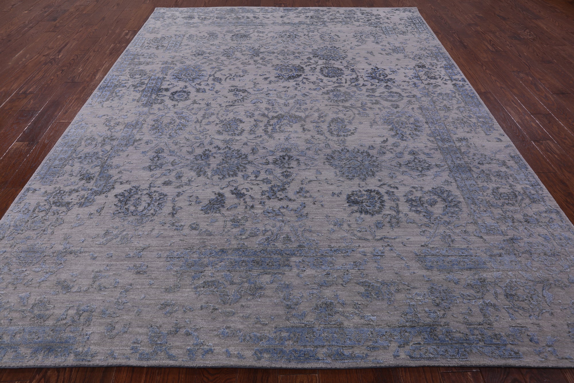Grey Modern Hand Knotted Wool & Silk Rug - 8' 1" X 10' 1" - Golden Nile