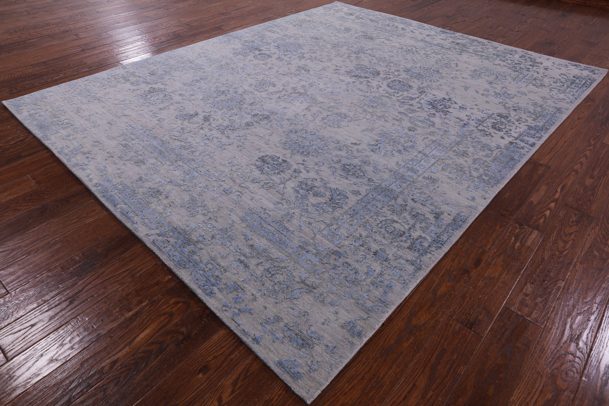 Grey Modern Hand Knotted Wool & Silk Rug - 8' 1" X 10' 1" - Golden Nile