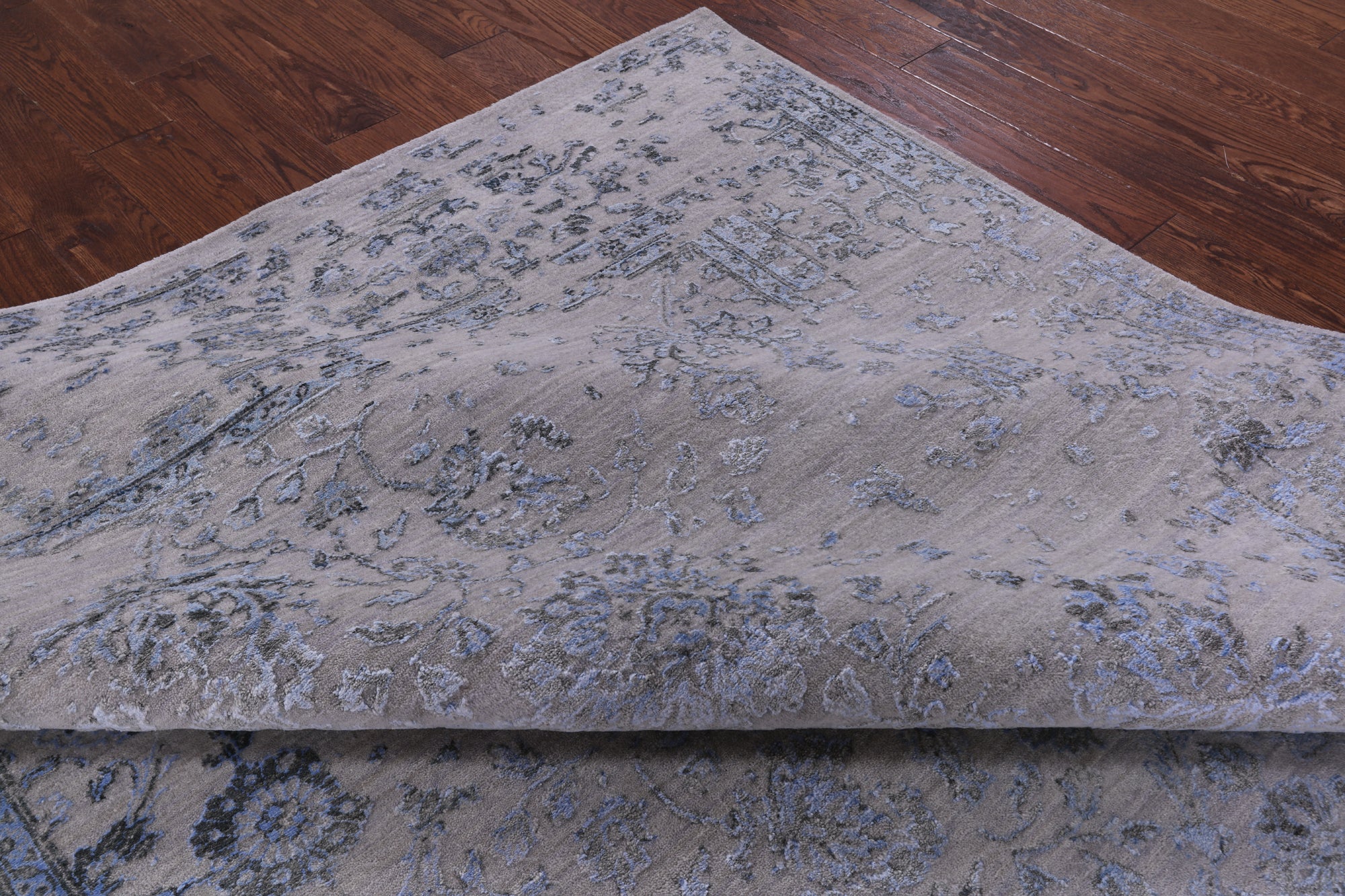 Grey Modern Hand Knotted Wool & Silk Rug - 8' 1" X 10' 1" - Golden Nile