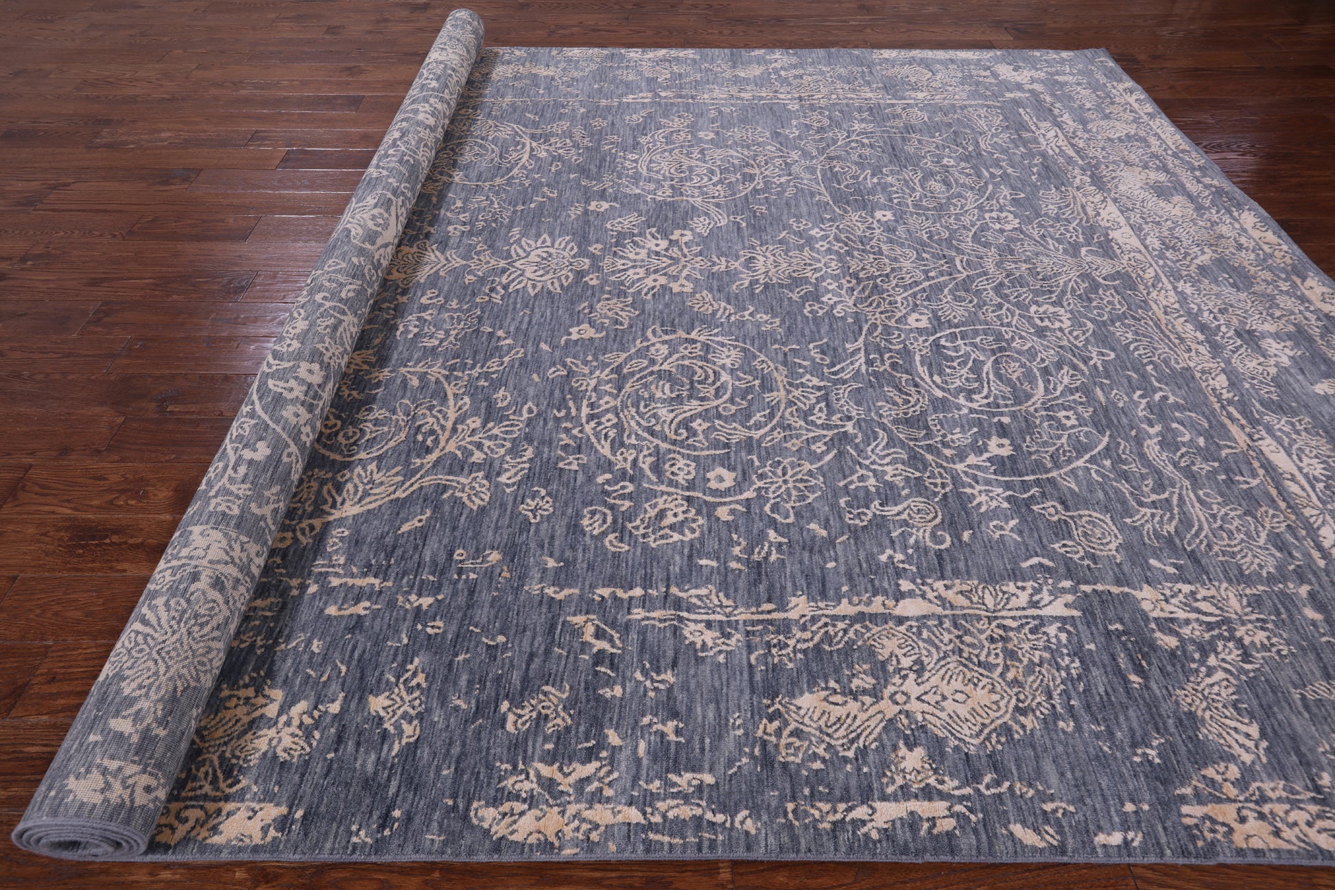 Grey Modern Hand Knotted Wool & Silk Rug - 9' 1" X 12' 2" - Golden Nile