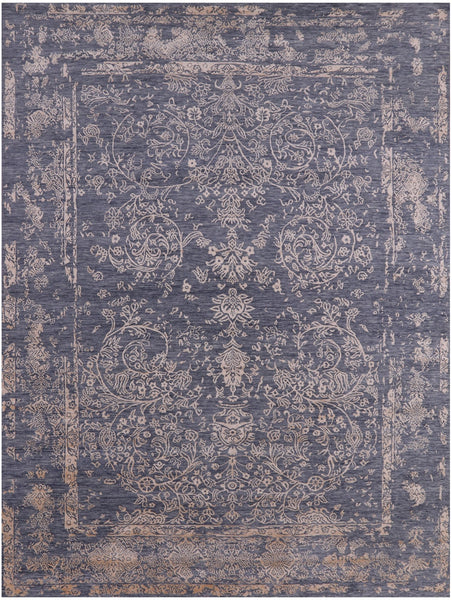 Grey Modern Hand Knotted Wool & Silk Rug - 9' 1" X 12' 2" - Golden Nile