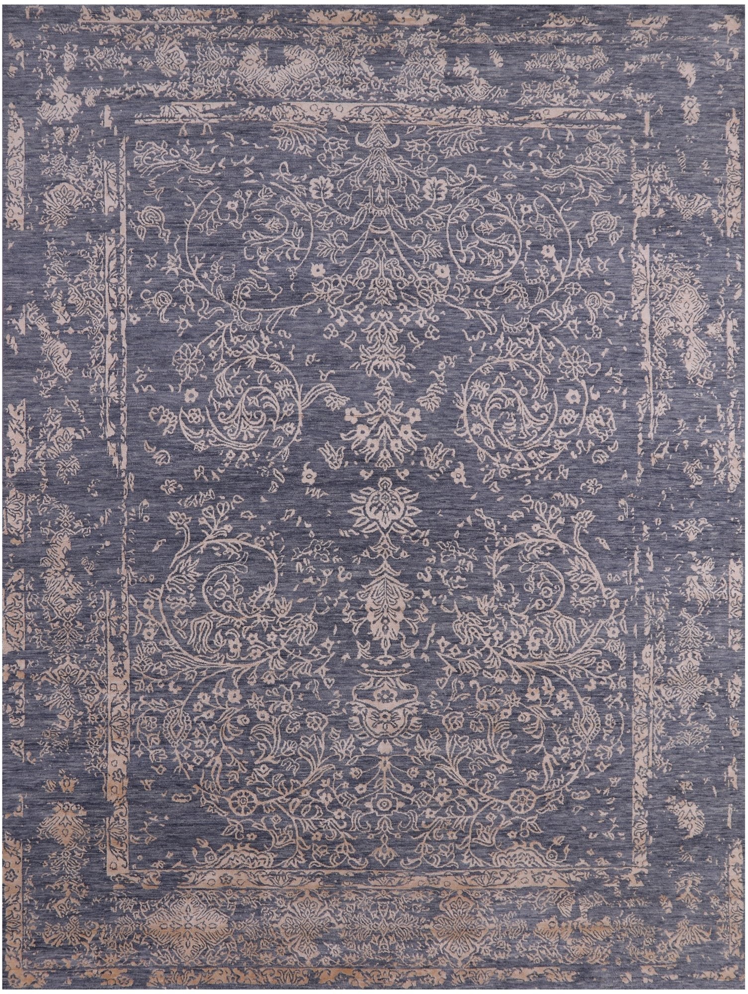 Grey Modern Hand Knotted Wool & Silk Rug - 9' 1" X 12' 2" - Golden Nile