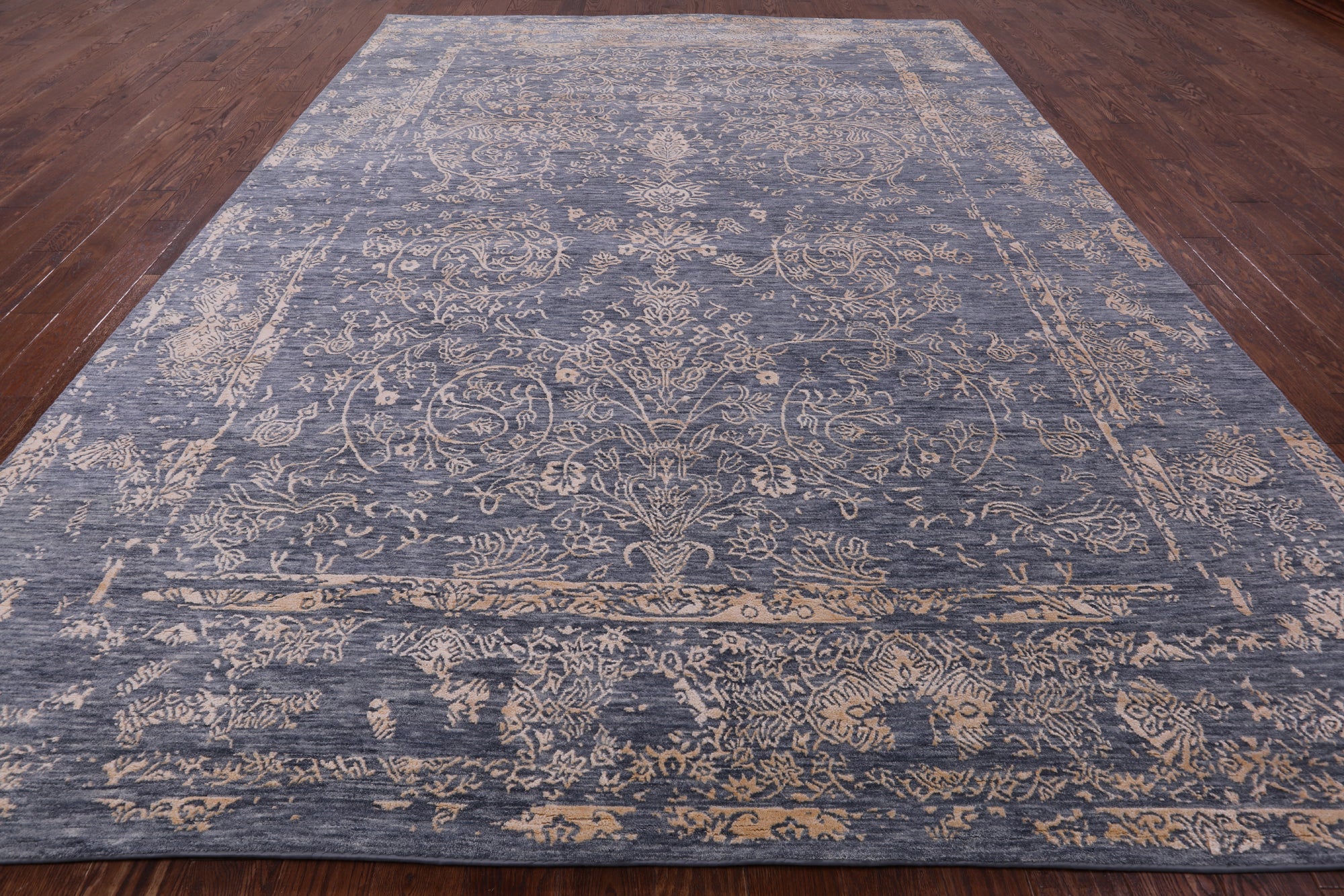 Grey Modern Hand Knotted Wool & Silk Rug - 9' 1" X 12' 2" - Golden Nile