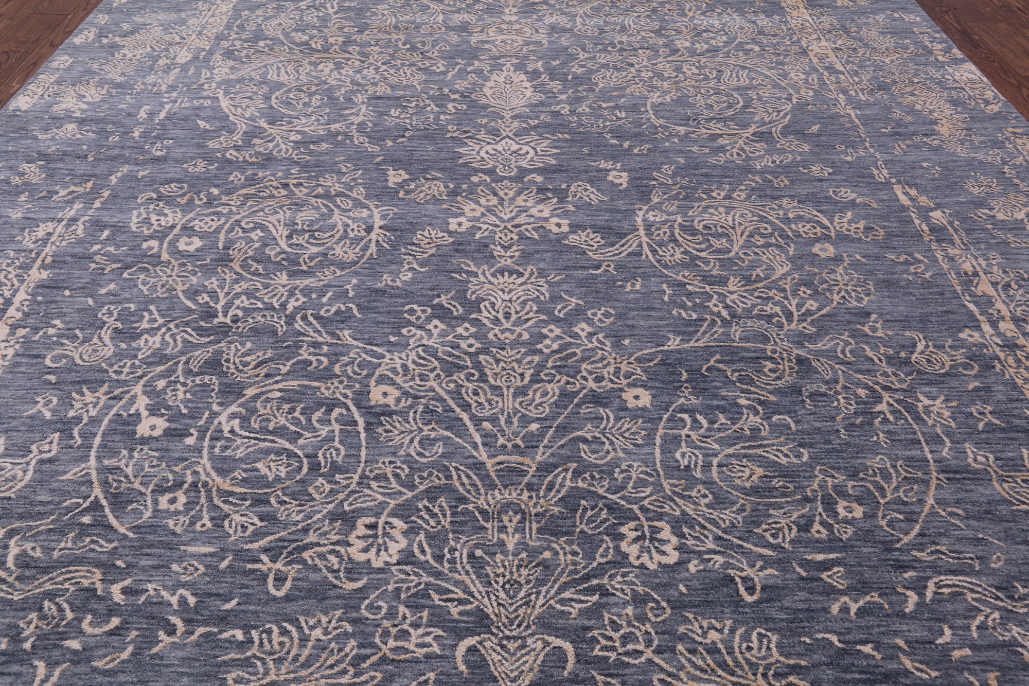 Grey Modern Hand Knotted Wool & Silk Rug - 9' 1" X 12' 2" - Golden Nile