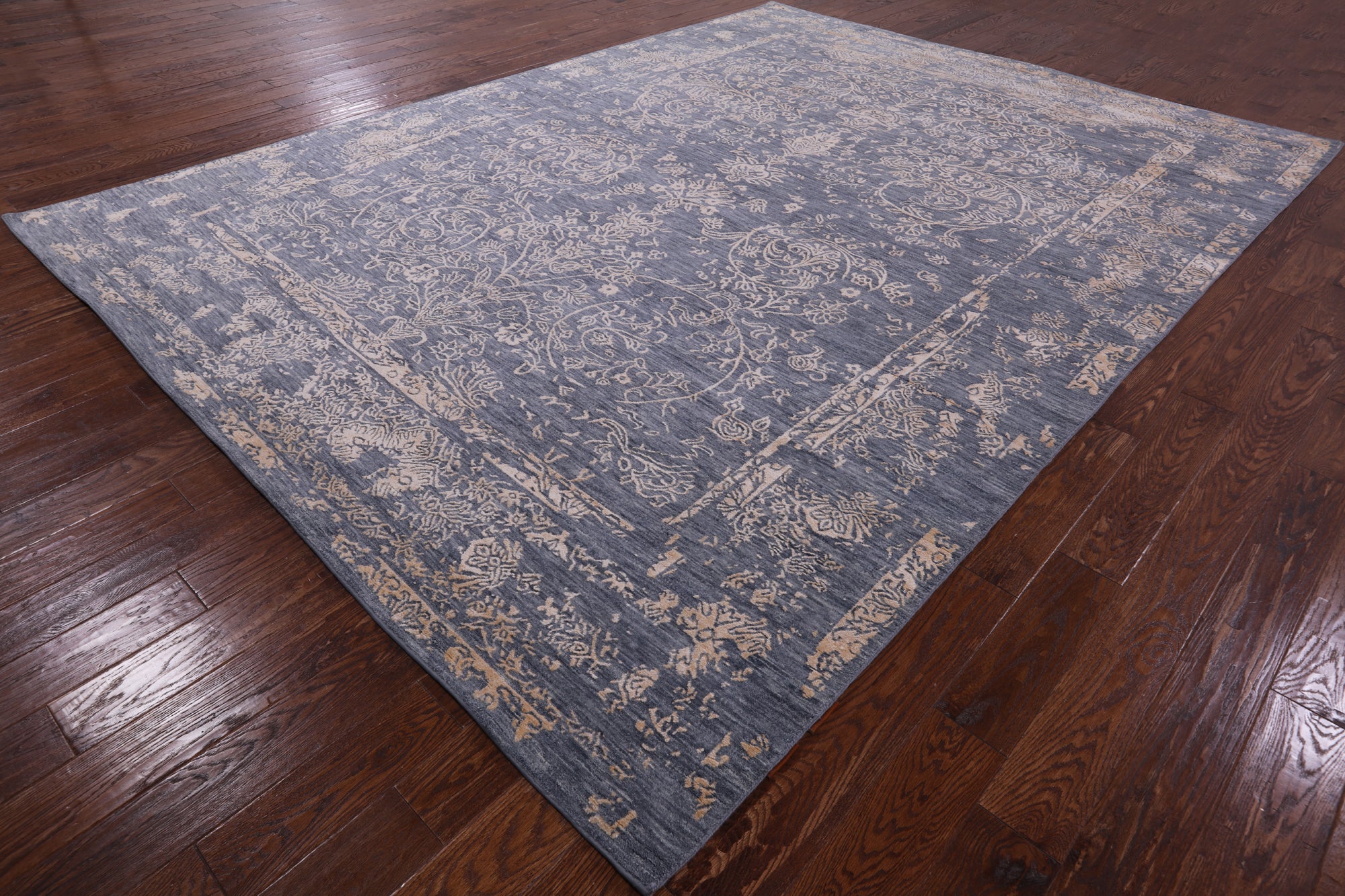 Grey Modern Hand Knotted Wool & Silk Rug - 9' 1" X 12' 2" - Golden Nile