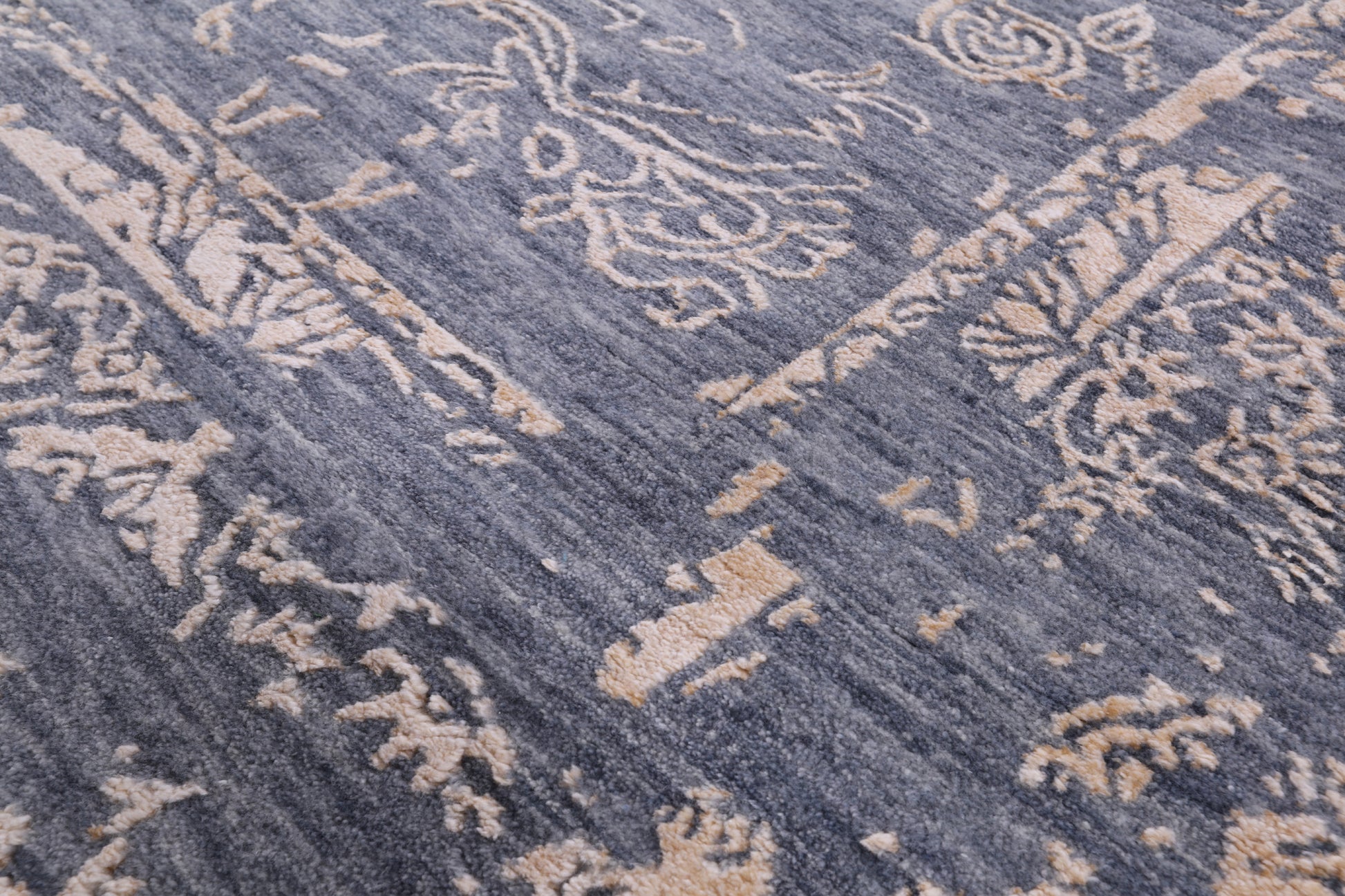Grey Modern Hand Knotted Wool & Silk Rug - 9' 1" X 12' 2" - Golden Nile
