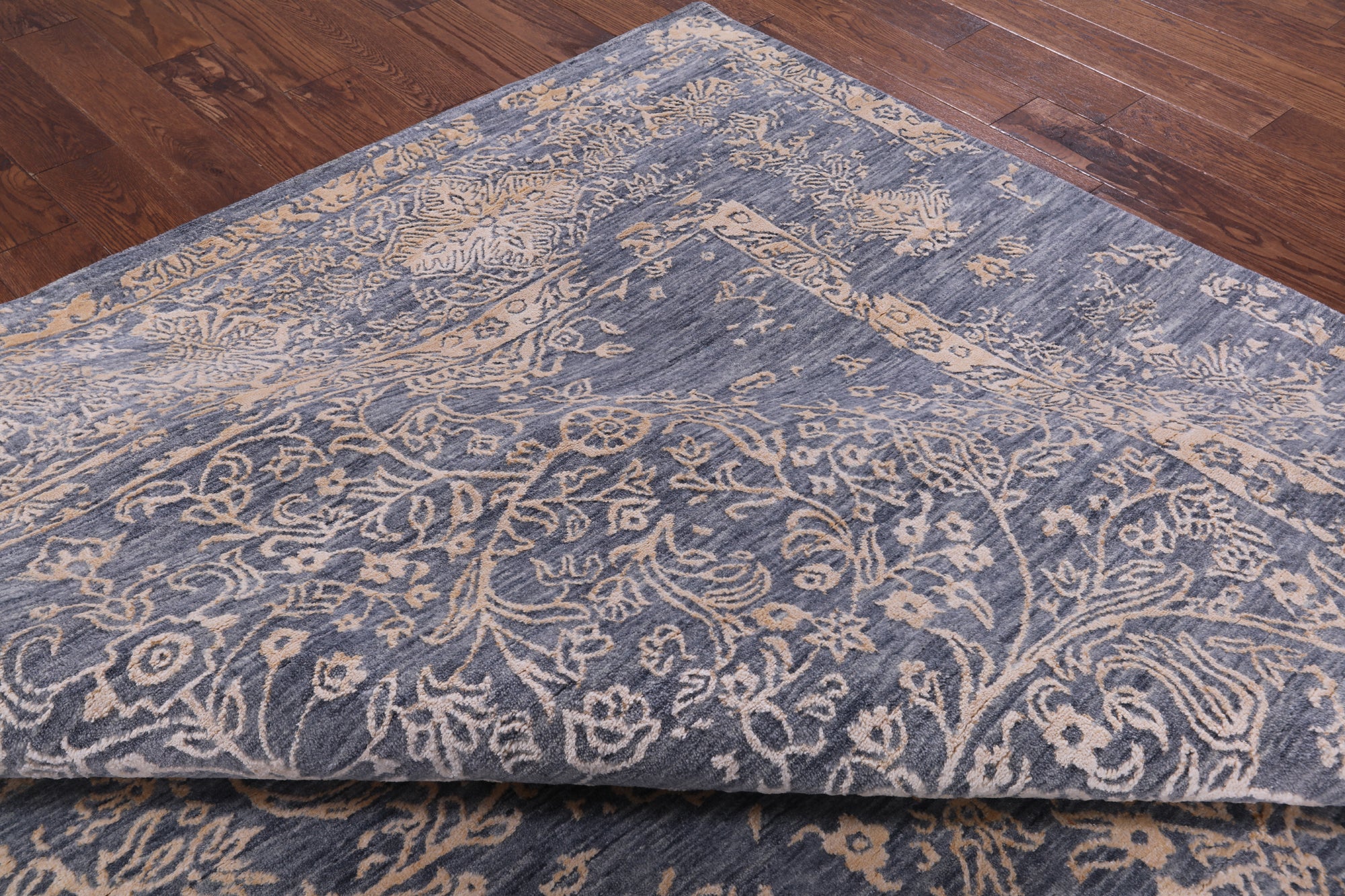 Grey Modern Hand Knotted Wool & Silk Rug - 9' 1" X 12' 2" - Golden Nile