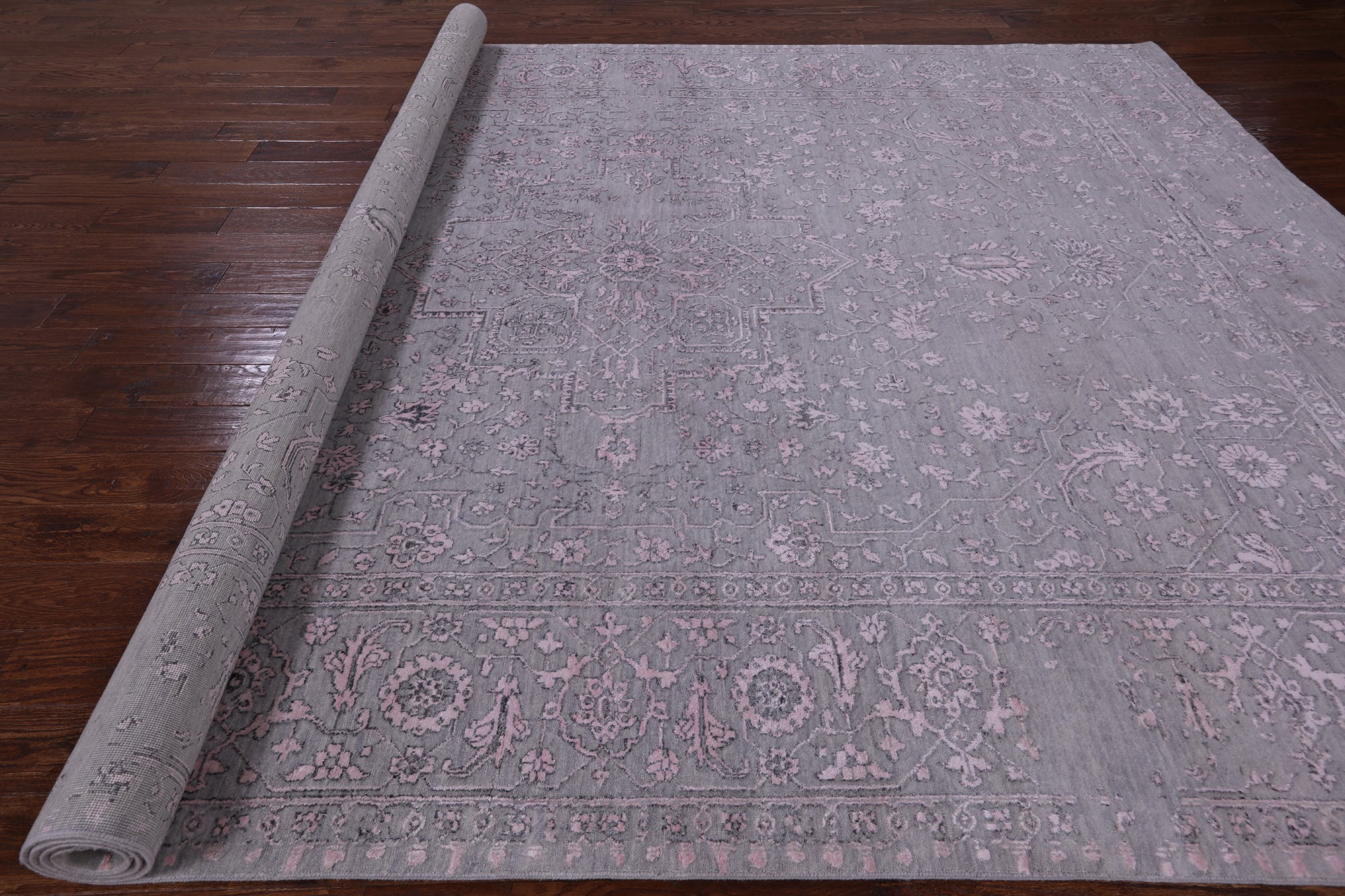 Grey Modern Hand Knotted Wool & Silk Rug - 9' 1" X 11' 10" - Golden Nile