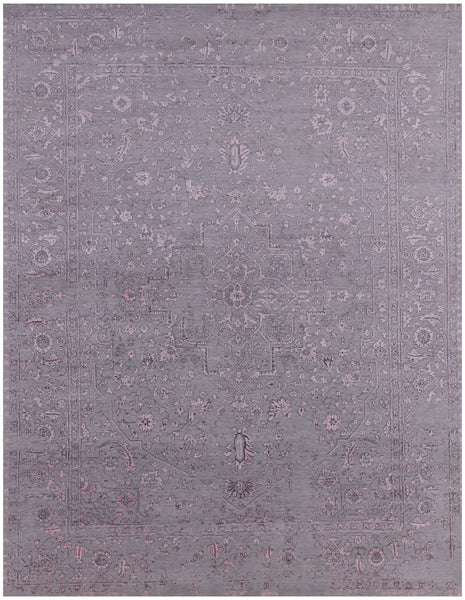 Grey Modern Hand Knotted Wool & Silk Rug - 9' 1" X 11' 10" - Golden Nile
