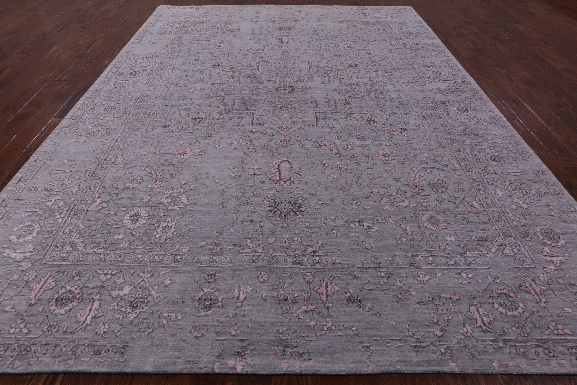 Grey Modern Hand Knotted Wool & Silk Rug - 9' 1" X 11' 10" - Golden Nile