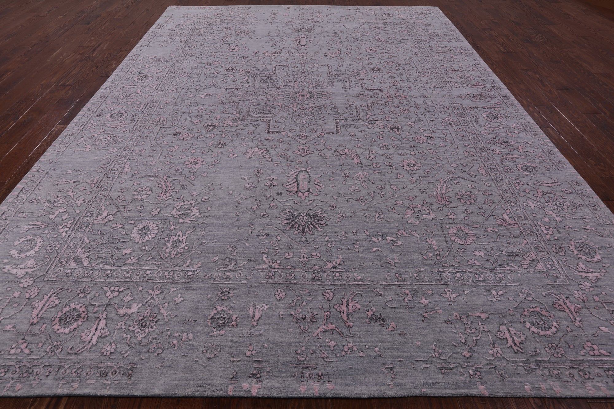 Grey Modern Hand Knotted Wool & Silk Rug - 9' 1" X 11' 10" - Golden Nile