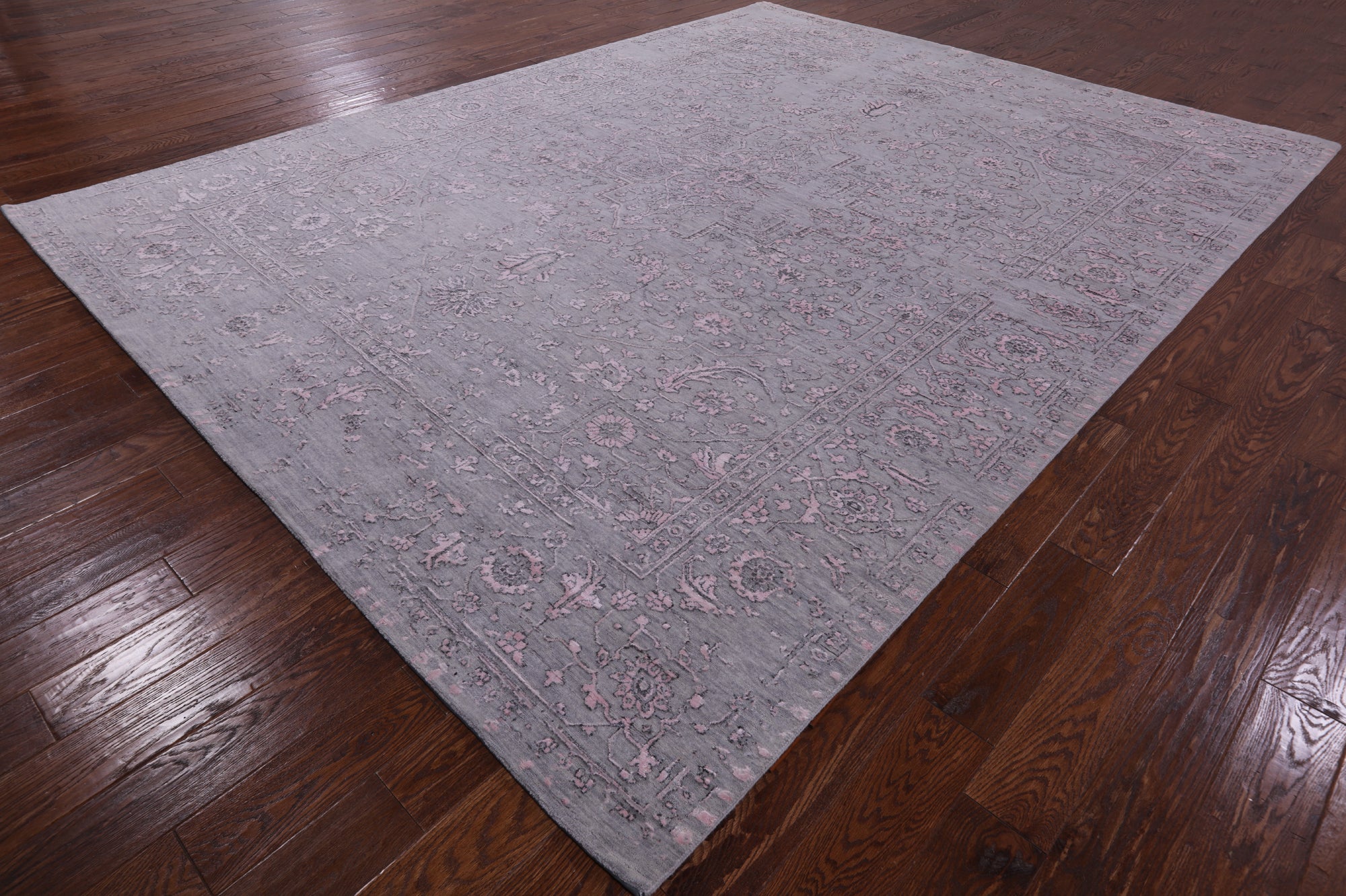 Grey Modern Hand Knotted Wool & Silk Rug - 9' 1" X 11' 10" - Golden Nile