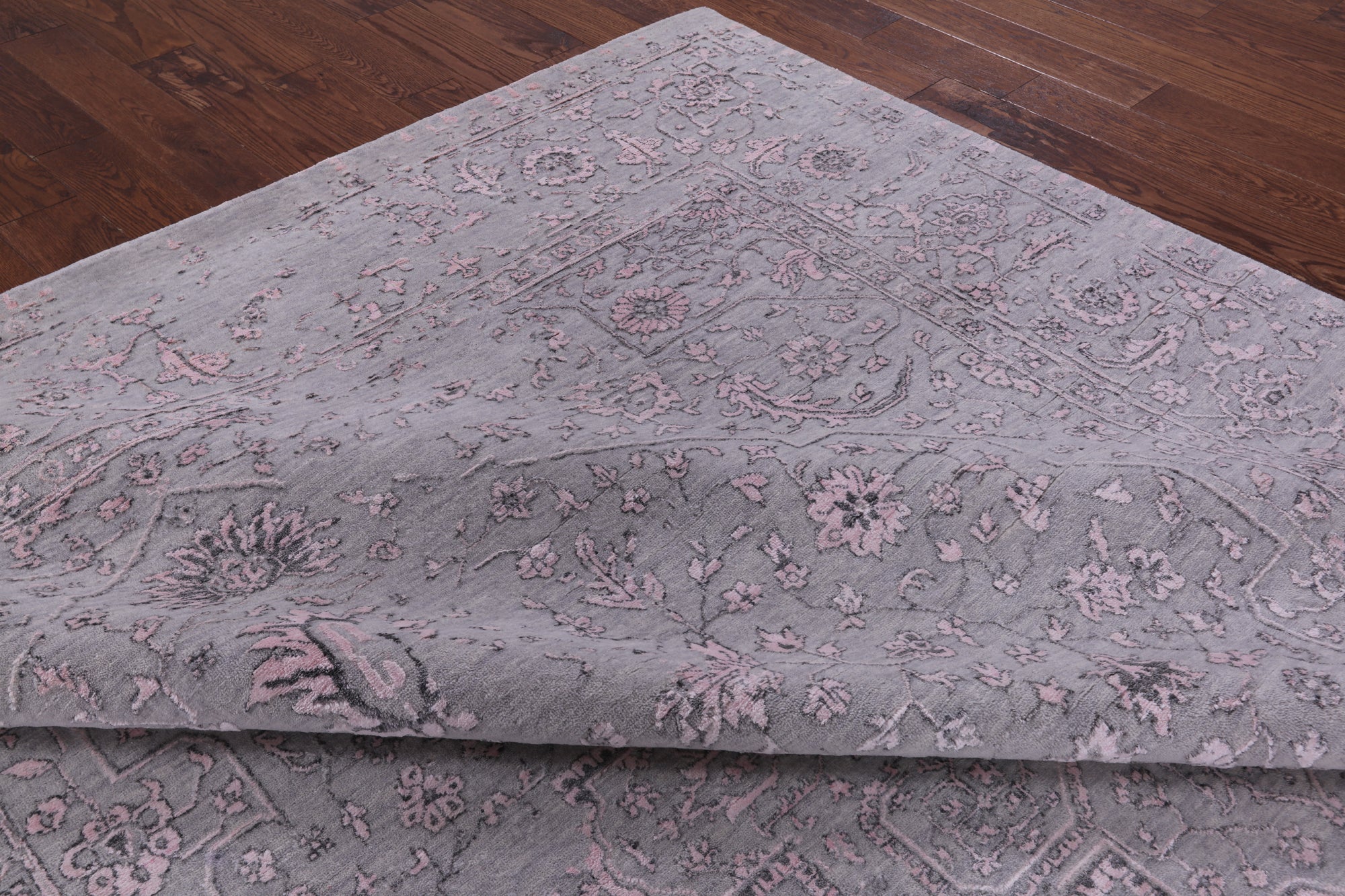 Grey Modern Hand Knotted Wool & Silk Rug - 9' 1" X 11' 10" - Golden Nile