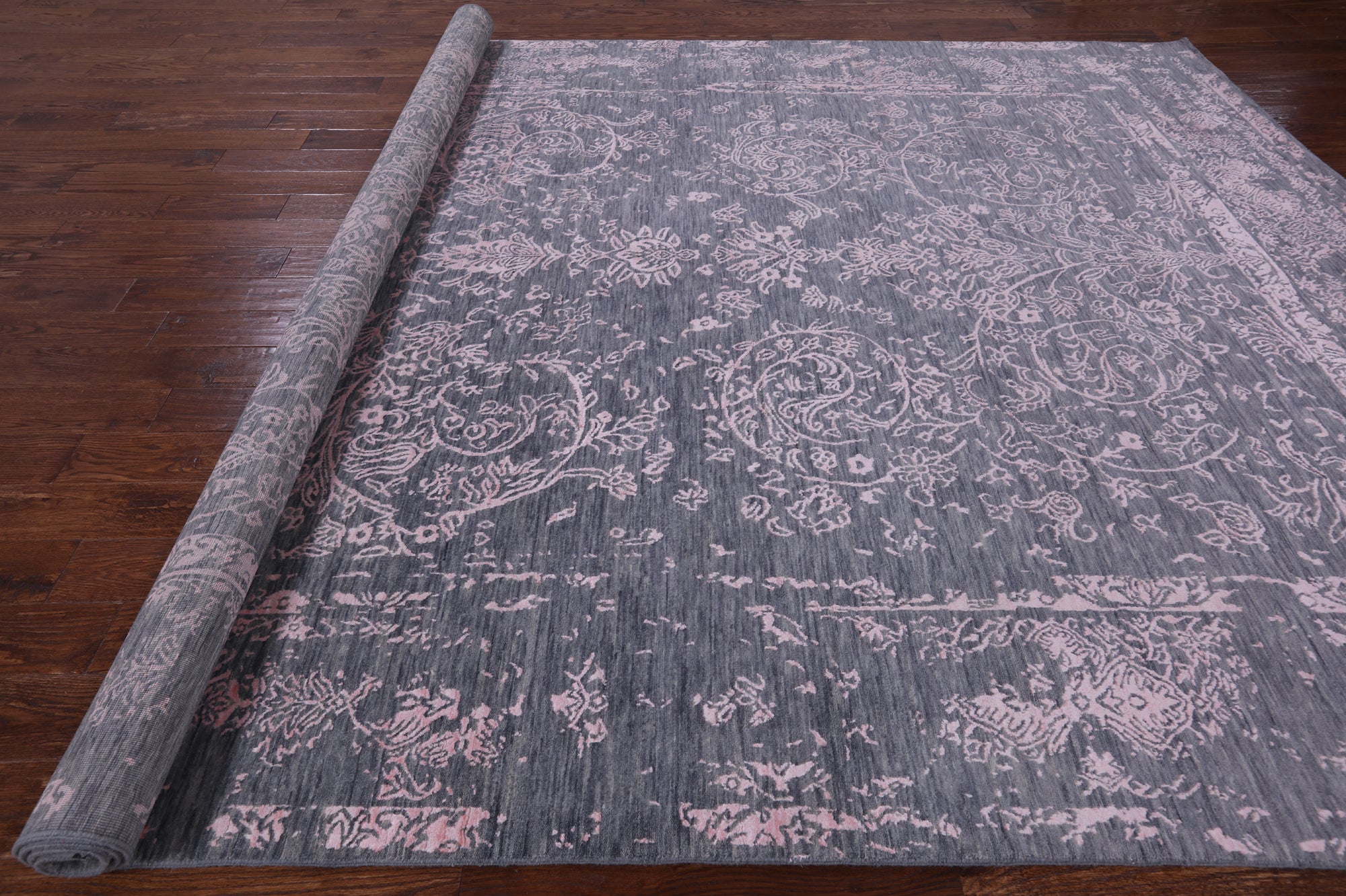 Grey Modern Handmade Wool & Silk Rug - 9' 0" X 12' 1" - Golden Nile