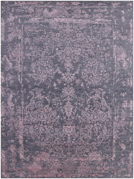 Grey Modern Handmade Wool & Silk Rug - 9' 0" X 12' 1" - Golden Nile