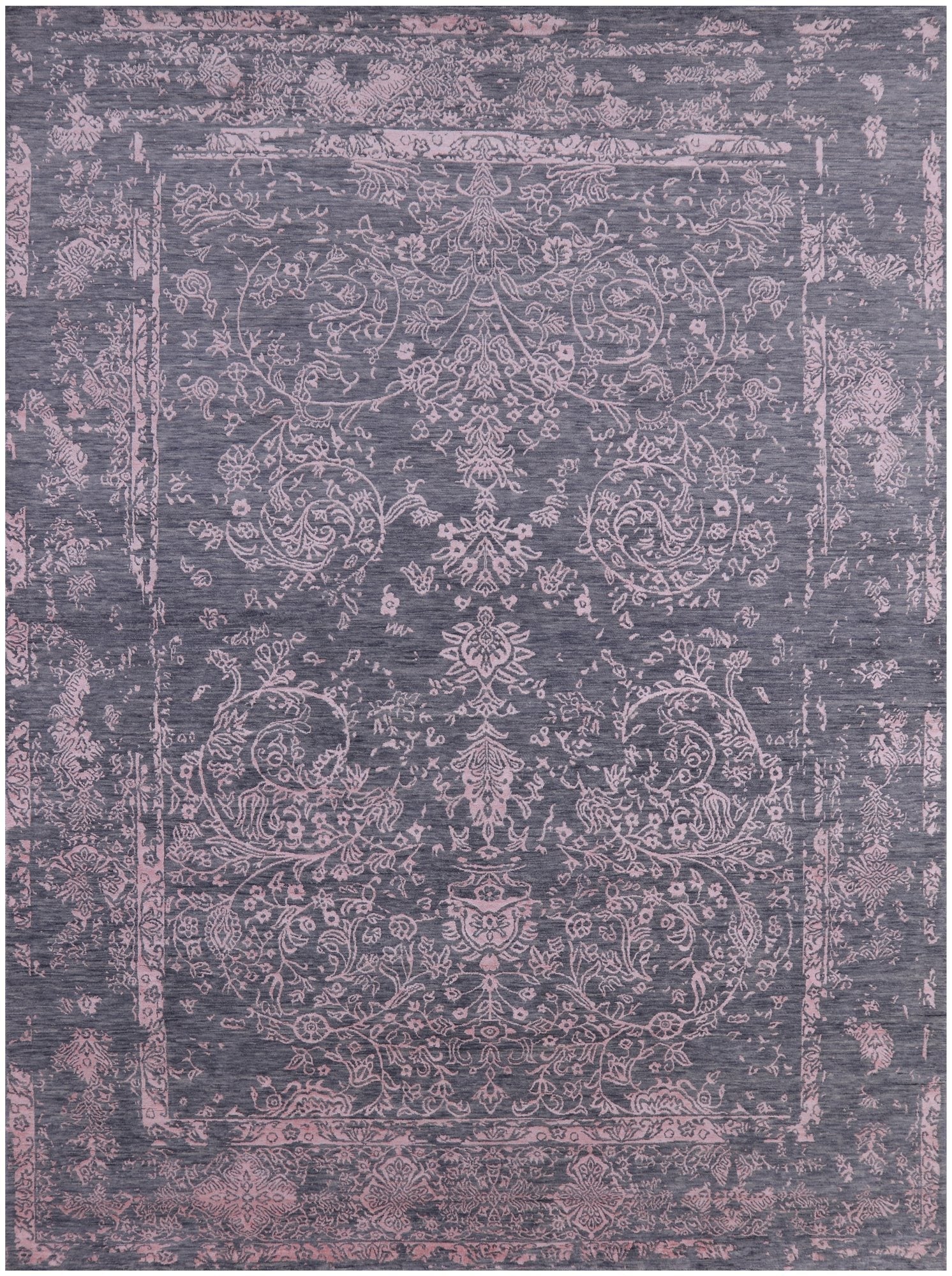 Grey Modern Handmade Wool & Silk Rug - 9' 0" X 12' 1" - Golden Nile