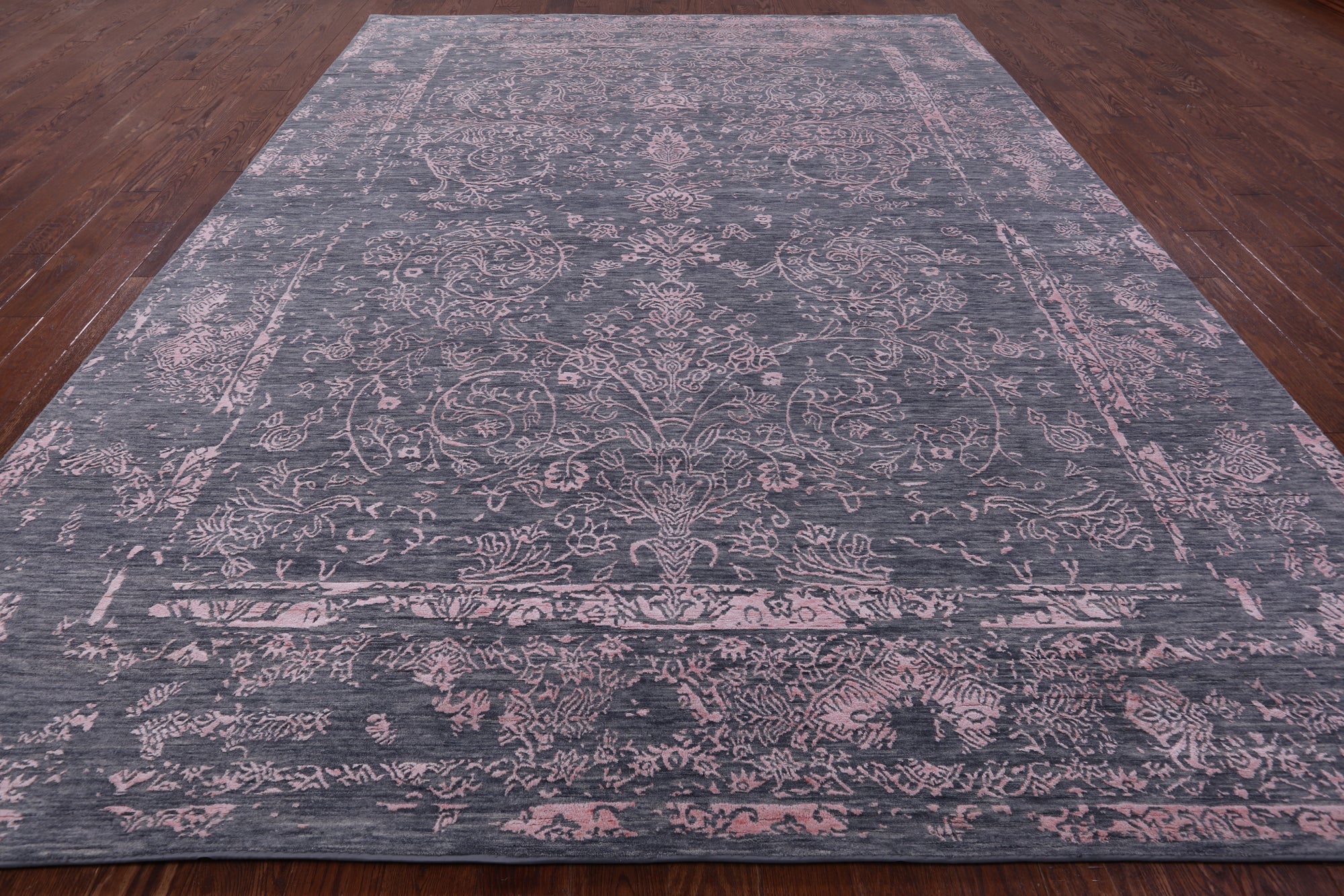 Grey Modern Handmade Wool & Silk Rug - 9' 0" X 12' 1" - Golden Nile