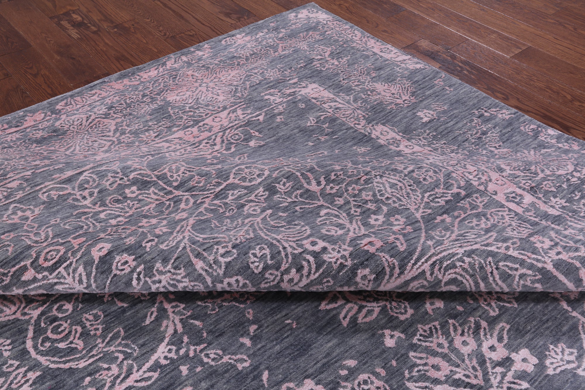 Grey Modern Handmade Wool & Silk Rug - 9' 0" X 12' 1" - Golden Nile