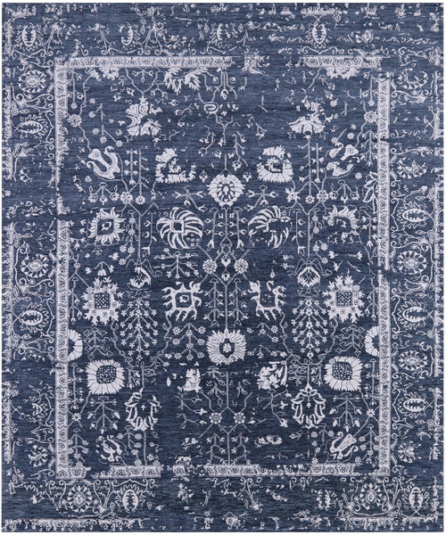 Grey Modern Hand Knotted Wool & Silk Rug - 8' 0" X 9' 8" - Golden Nile