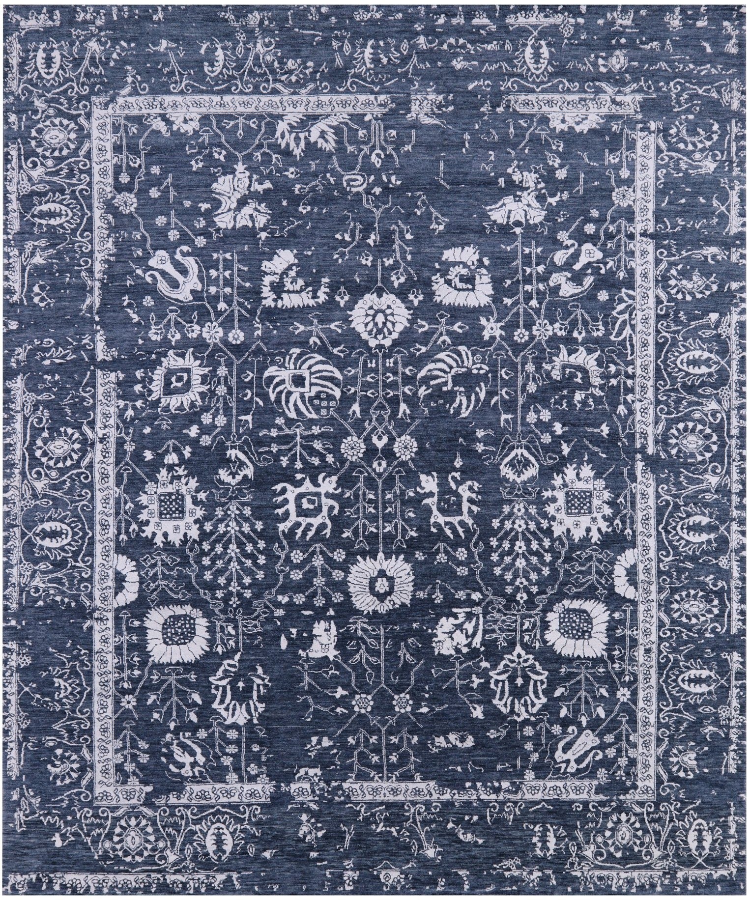 Grey Modern Hand Knotted Wool & Silk Rug - 8' 0" X 9' 8" - Golden Nile