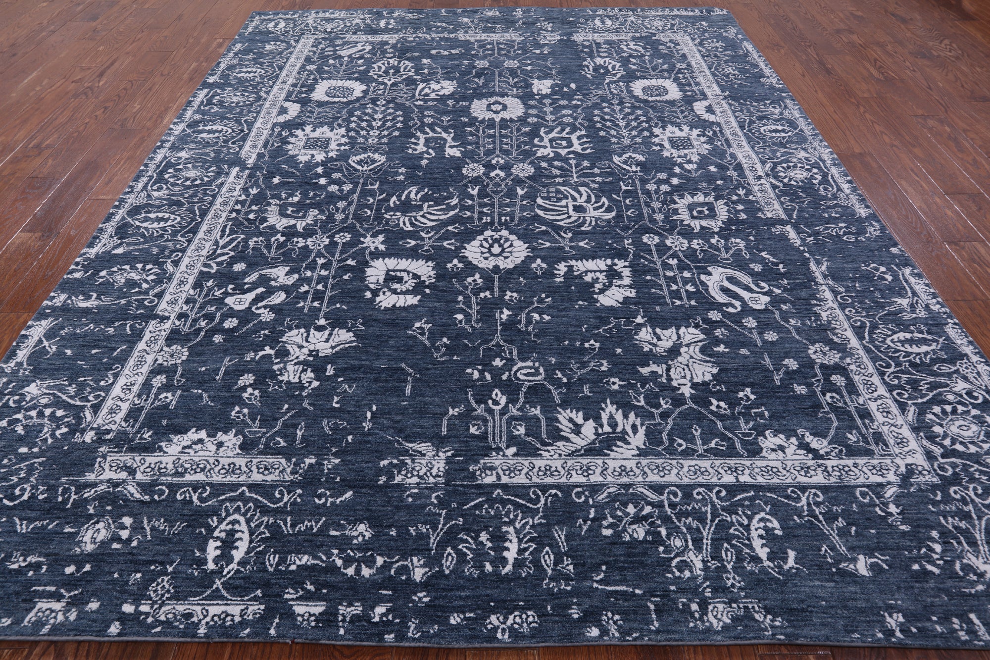Grey Modern Hand Knotted Wool & Silk Rug - 8' 0" X 9' 8" - Golden Nile