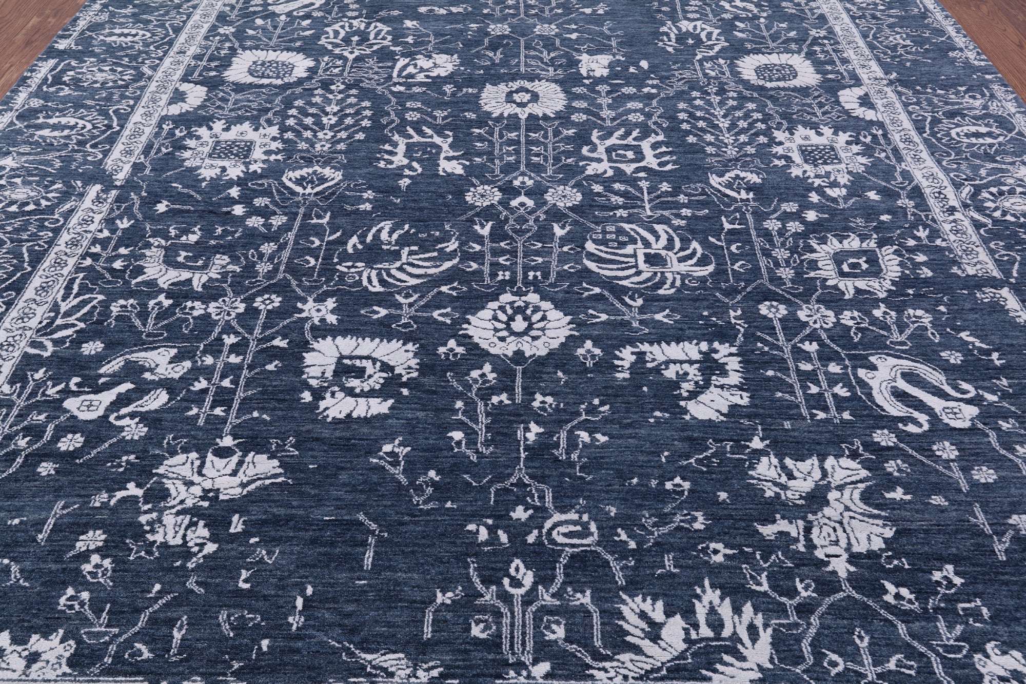 Grey Modern Hand Knotted Wool & Silk Rug - 8' 0" X 9' 8" - Golden Nile