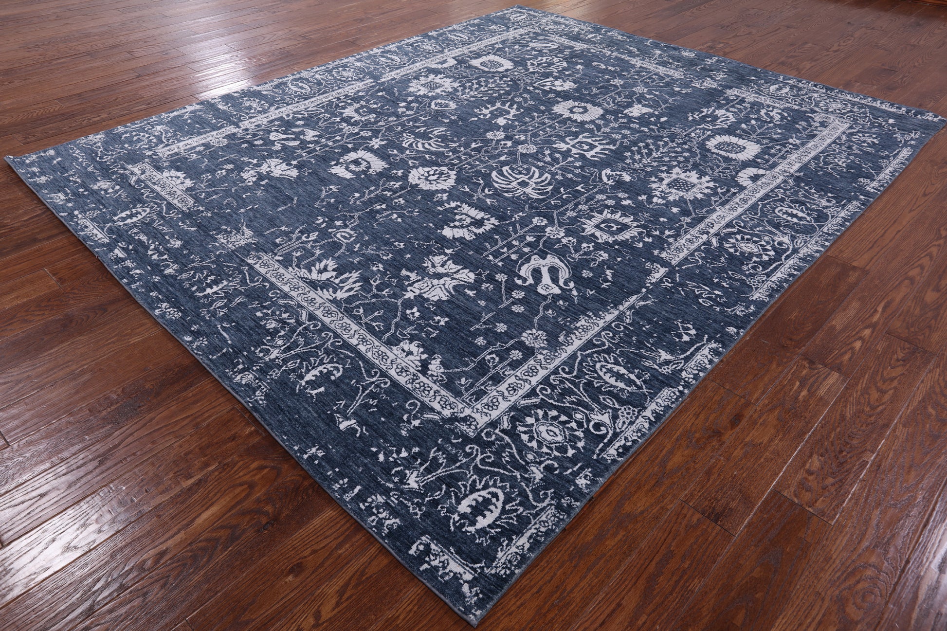 Grey Modern Hand Knotted Wool & Silk Rug - 8' 0" X 9' 8" - Golden Nile