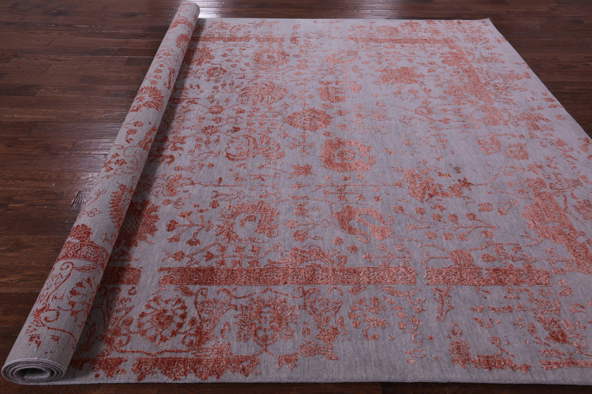 Grey Persian Handmade Wool & Silk Rug - 9' 0" X 12' 0" - Golden Nile