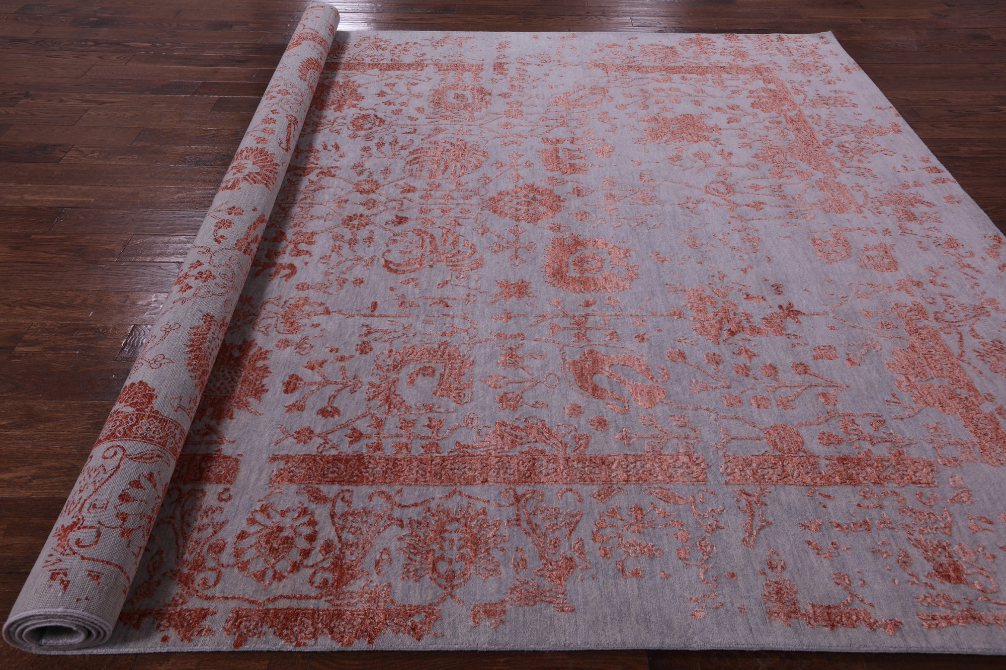 Grey Persian Handmade Wool & Silk Rug - 9' 0" X 12' 0" - Golden Nile