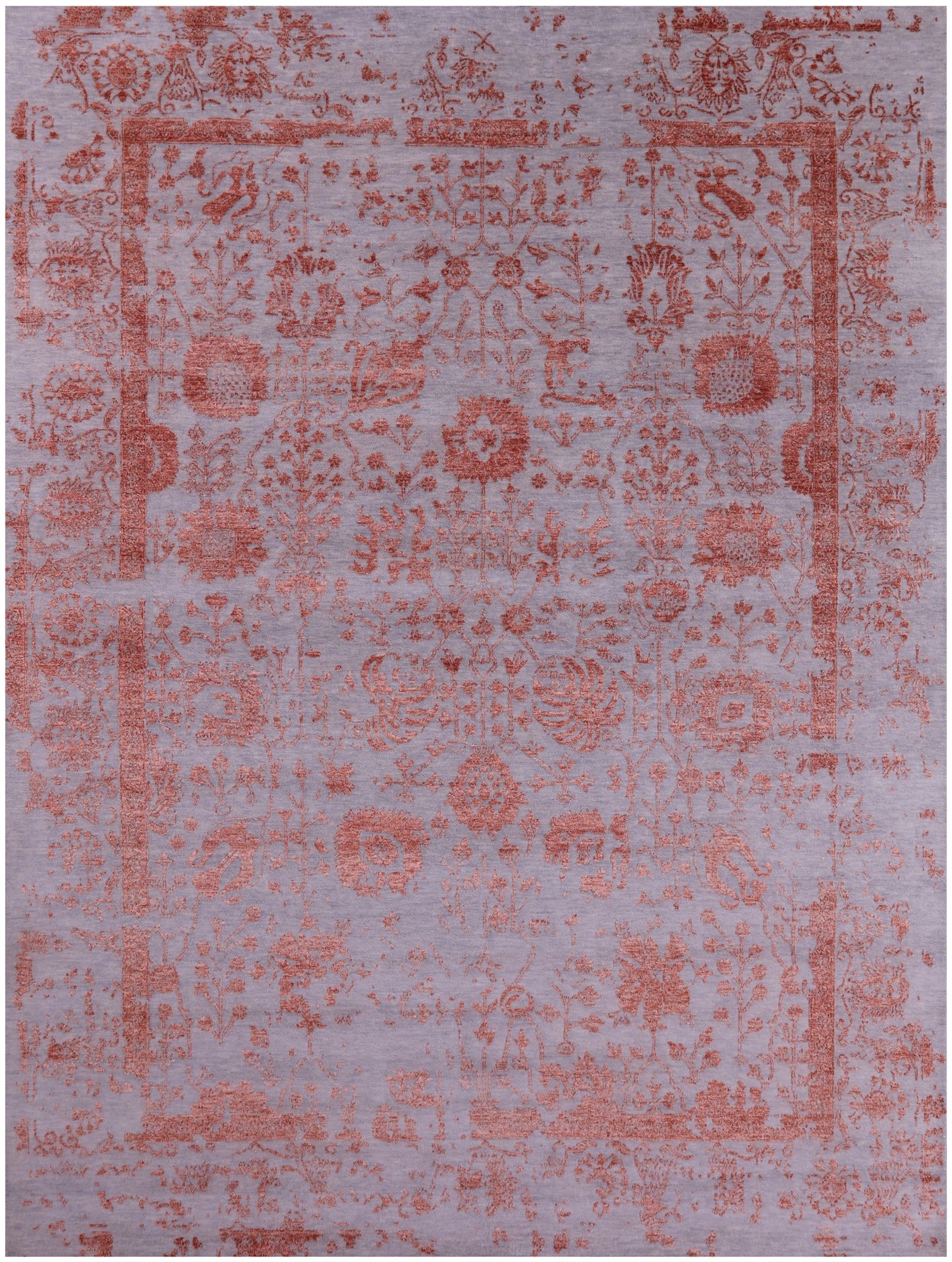 Grey Persian Handmade Wool & Silk Rug - 9' 0" X 12' 0" - Golden Nile