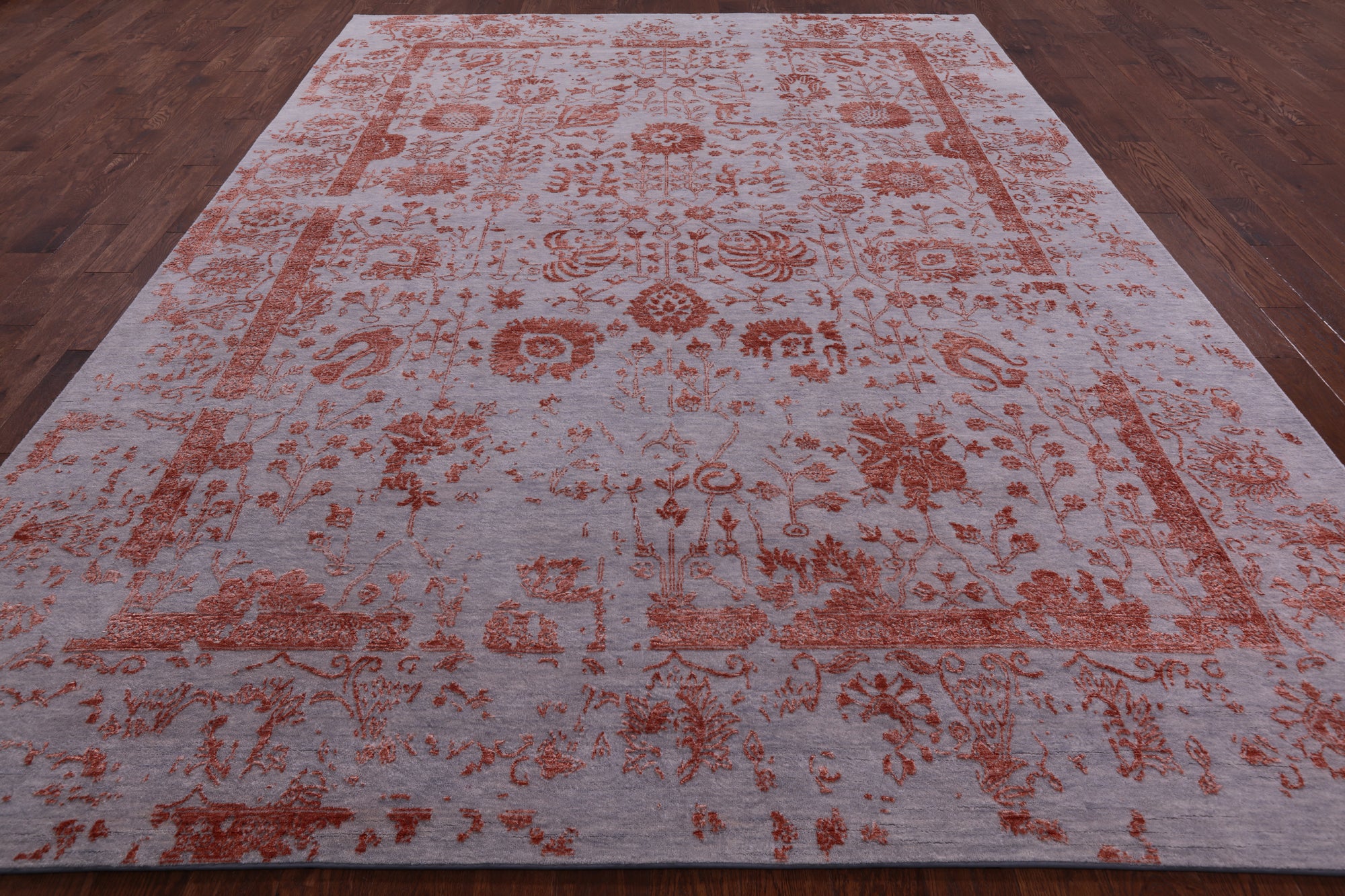 Grey Persian Handmade Wool & Silk Rug - 9' 0" X 12' 0" - Golden Nile