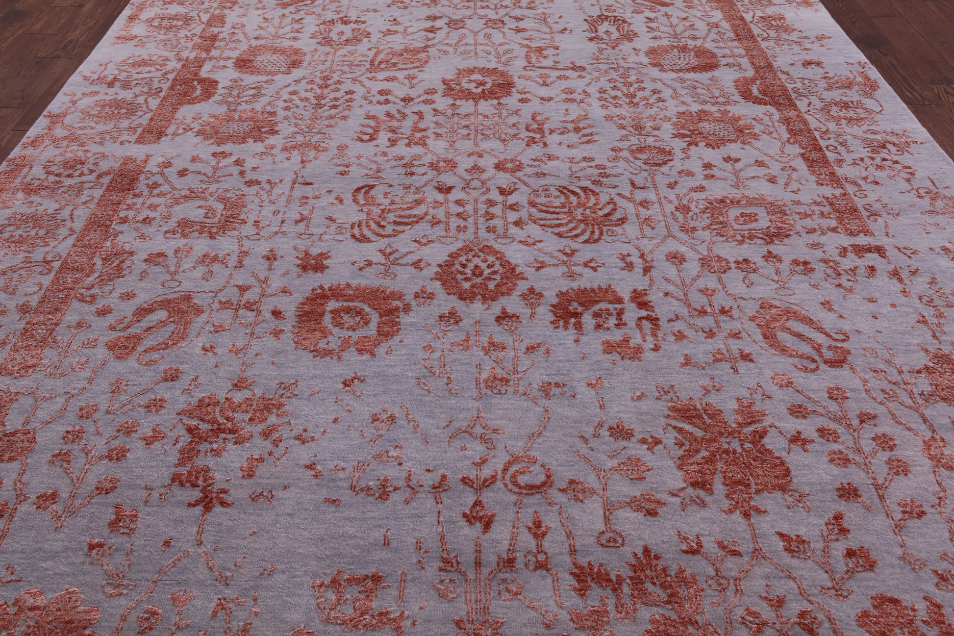Grey Persian Handmade Wool & Silk Rug - 9' 0" X 12' 0" - Golden Nile