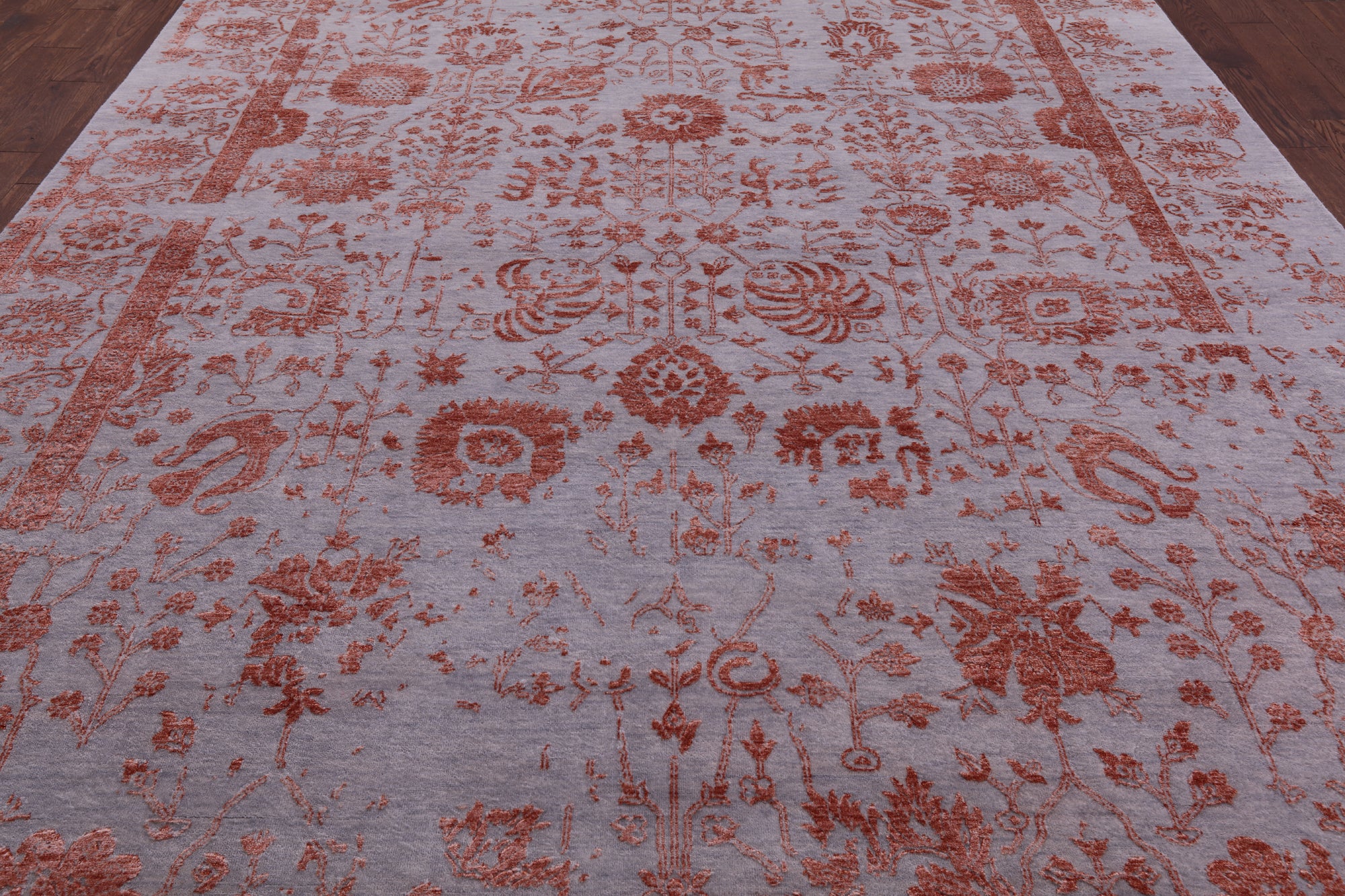 Grey Persian Handmade Wool & Silk Rug - 9' 0" X 12' 0" - Golden Nile