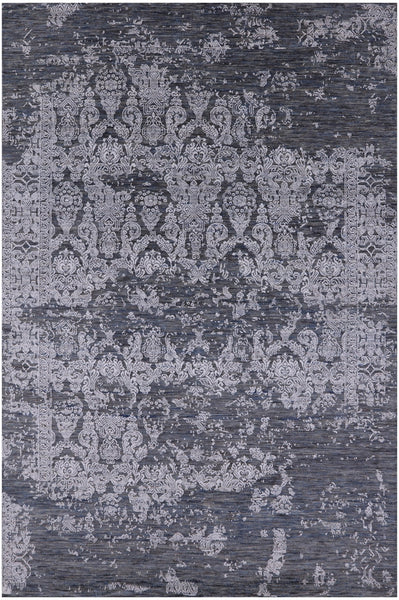 Grey Modern Handmade Wool & Silk Rug - 5' 11" X 9' 0" - Golden Nile