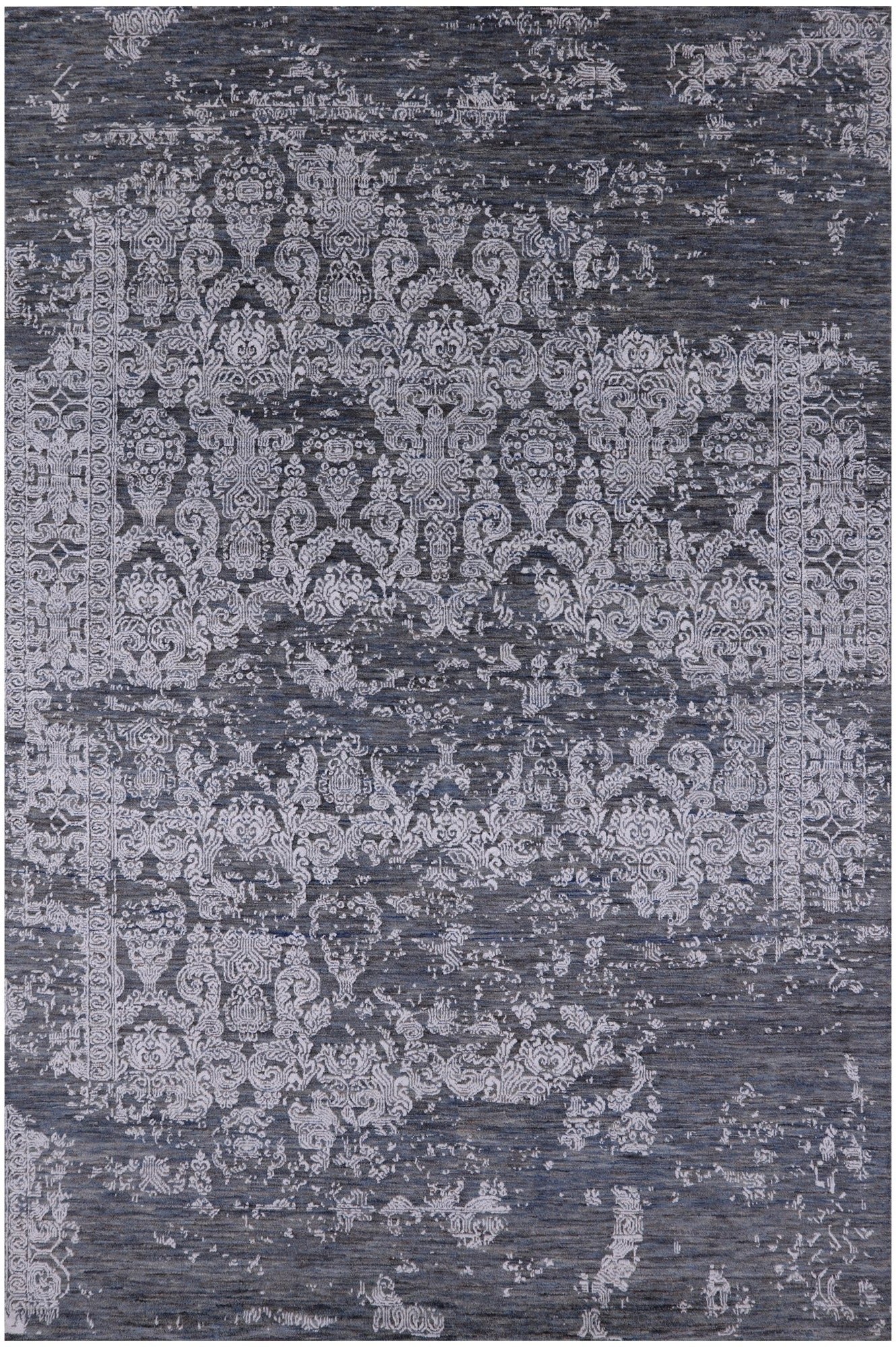 Grey Modern Handmade Wool & Silk Rug - 5' 11" X 9' 0" - Golden Nile